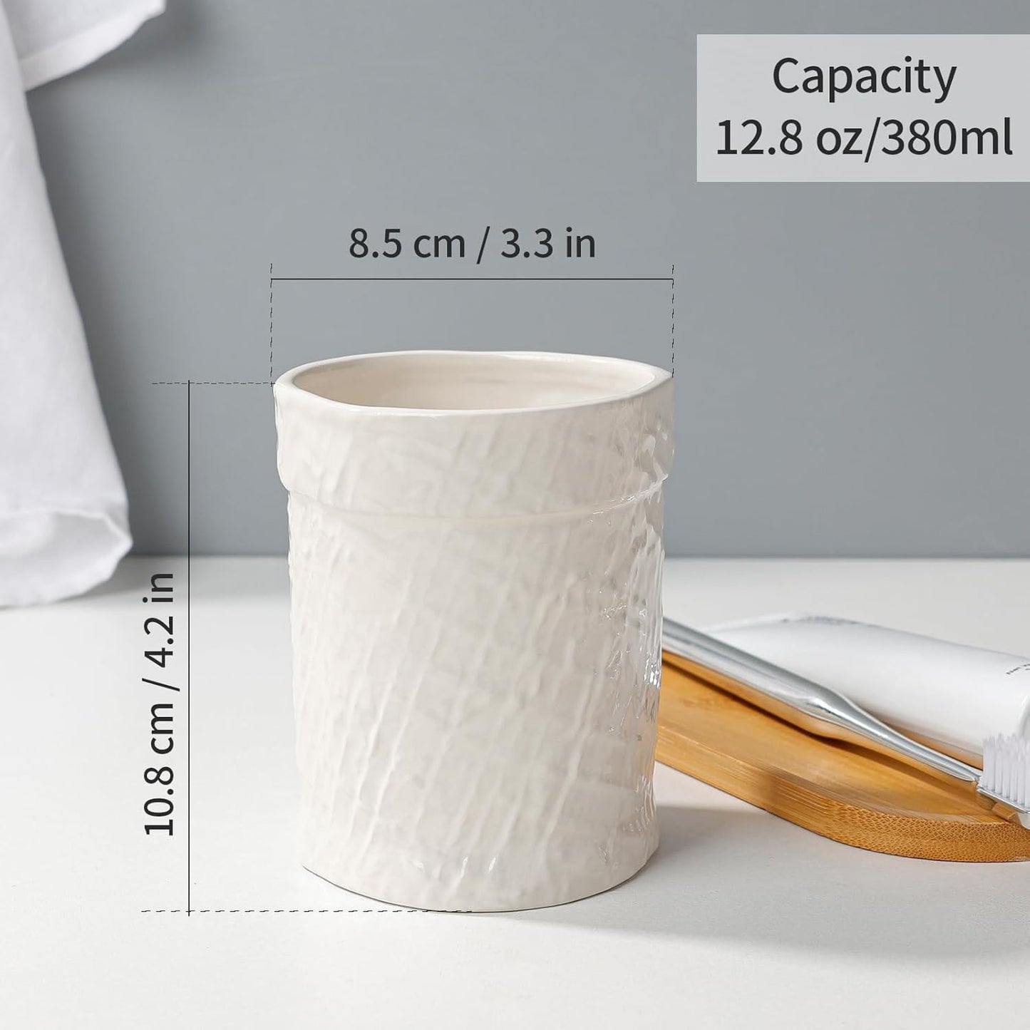 Toothbrush Holder, Tooth Brush Holder for Bathroom - Ceramic Toothbrush Cup Beige Toothbrush Holders Countertop, Makeup Brush Holder Pen Holder, 3.54" x 3.54" x 4.33", ANTIS'S HOME