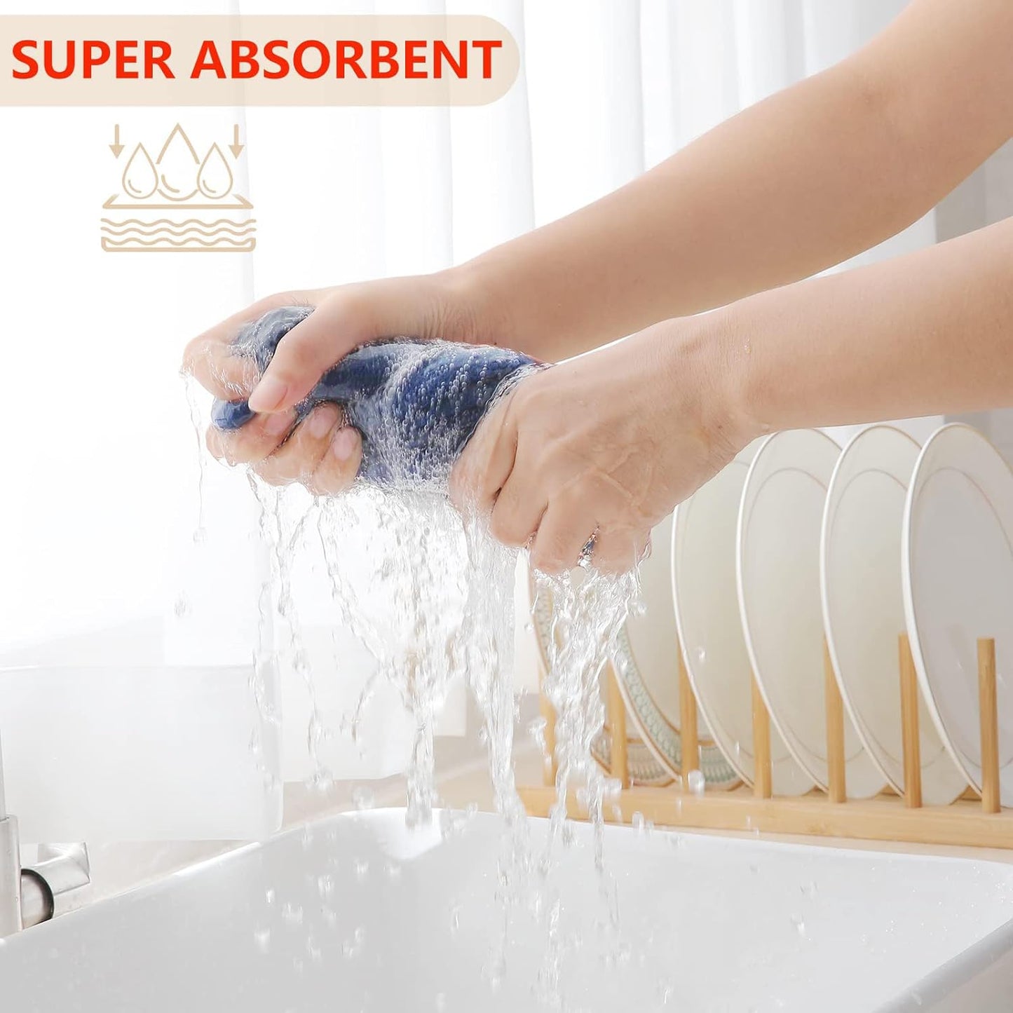 Homaxy 100% Cotton Waffle Weave Kitchen Dish Towels, Ultra Soft Absorbent Quick Drying Cleaning Towel, 13 x 28 Inches, 24-Pack, Navy Blue