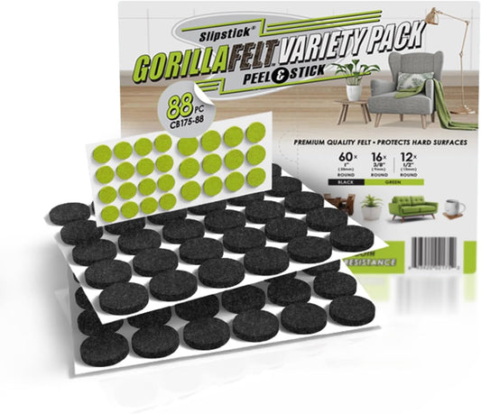 Slipstick Gorilla Felt 1 Inch Furniture Pads (88 Piece Combo) Premium Furniture Pads & Chair Leg Floor Protectors for Hardwood Floors & Hard Surfaces