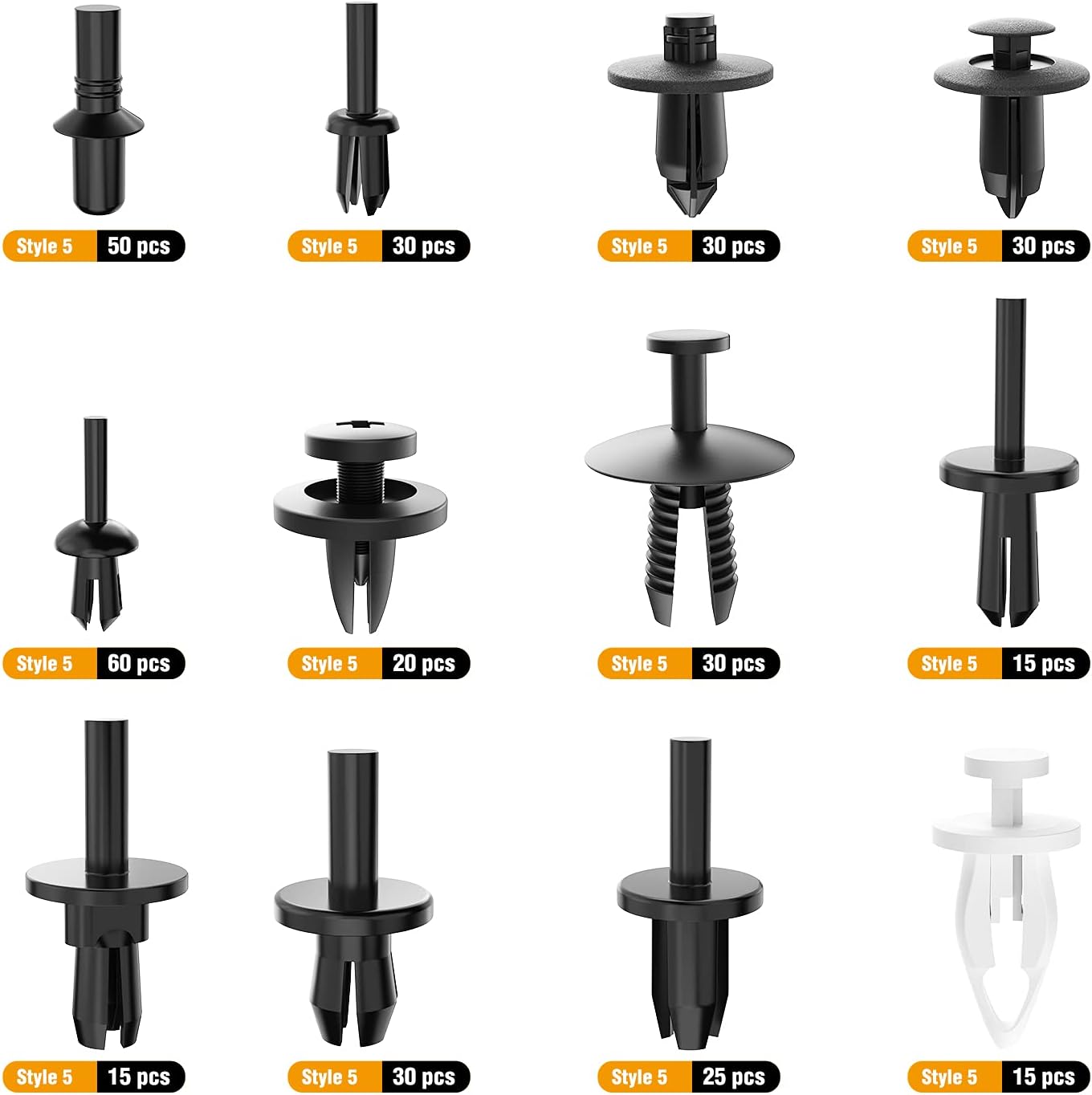GOOACC 380Pcs Car Automotive Plastic, Metal, Nylon Push Pin Rivet with Fastener Remover Trim Clip Panel Body Interior Assortment Retainer Assortment Clips, (GRC-97),Black