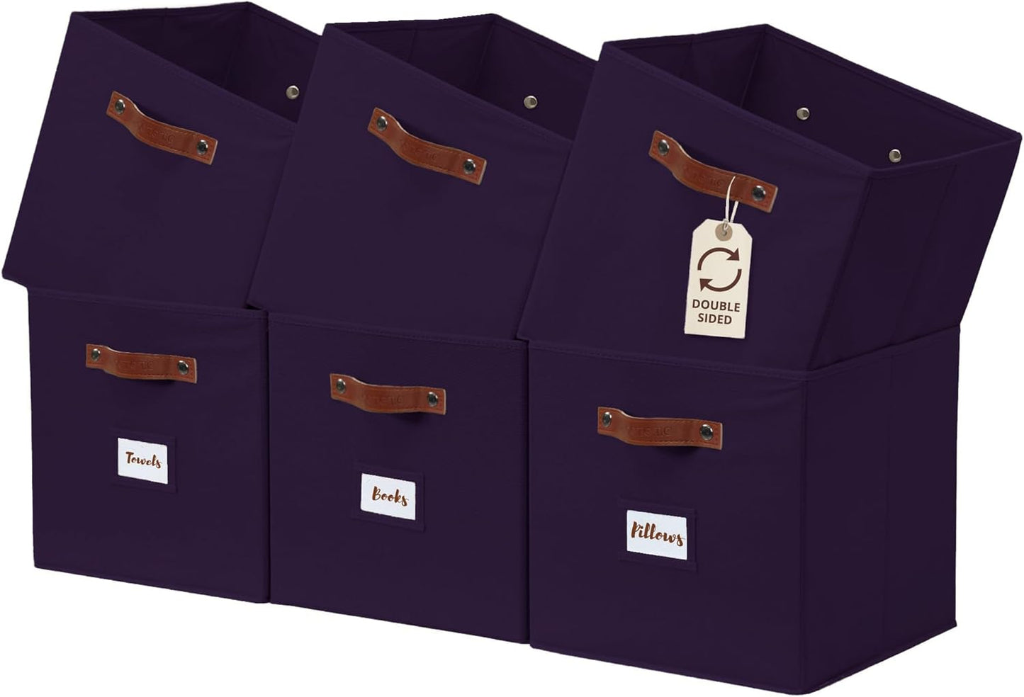 DECOMOMO Storage Bins, Cube Storage Bin with Labels, Fabric Storage Cubes for Shelves (10.5" x 11" / 6pcs, Deep Purple)
