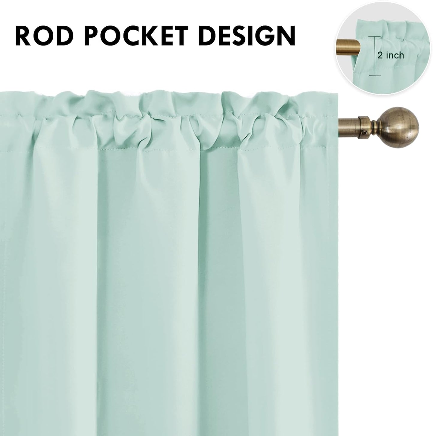 DWCN Blackout Curtains for Living Room Thermal Insulated, Energy Saving & Noise Reducing Bedroom Curtains, Mint Green, W 42x L 63 Inch, Set of 2 Rod Pocket Curtain Panels