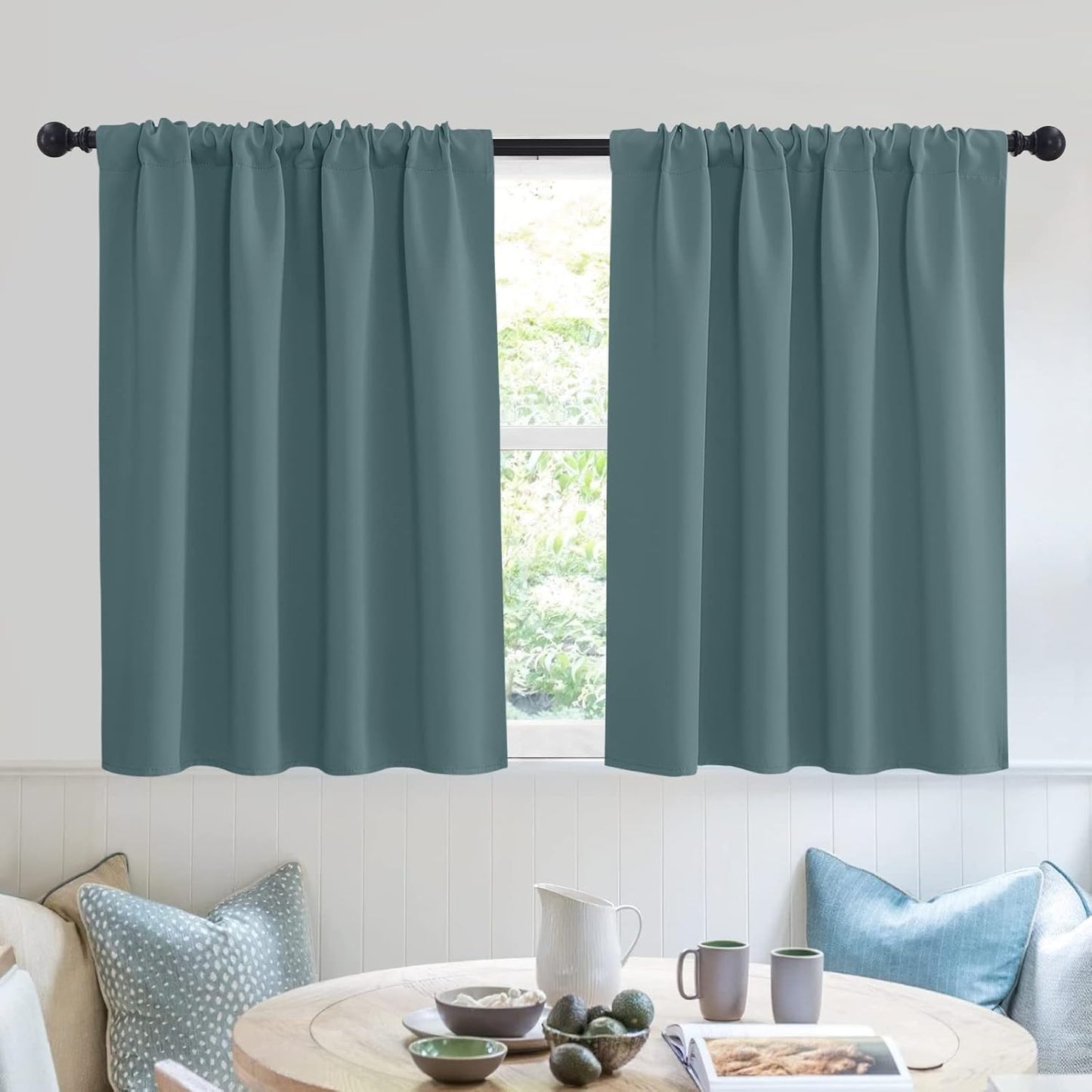 RYB HOME Bathroom Curtains Room Darkening Privacy Small Window Curtains for Bedroom Kitchen Basement RV Camper, Wide 52 inches x Long 36 inches, Teal Blue, 2 Panels