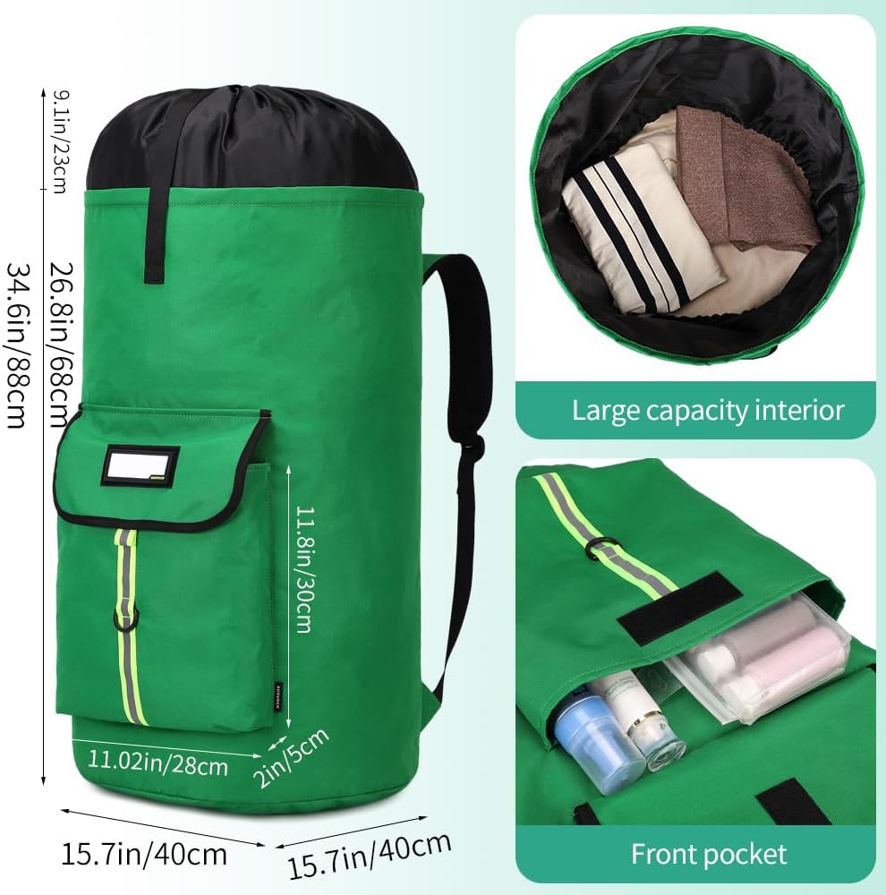 Extra-Large Heavy Duty Laundry Bag Backpack - Drawstring Closure (Grass Green)