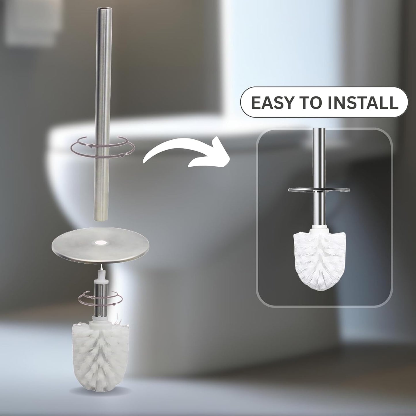 Escenzy Modern Toilet Brush and Holder Set Mosaic Glass | Non-Rustic Stainless Steel | Practical & Decorative Toilet Bowl Brush and Holder | Luxury Silver Glitter Bathroom Accessories