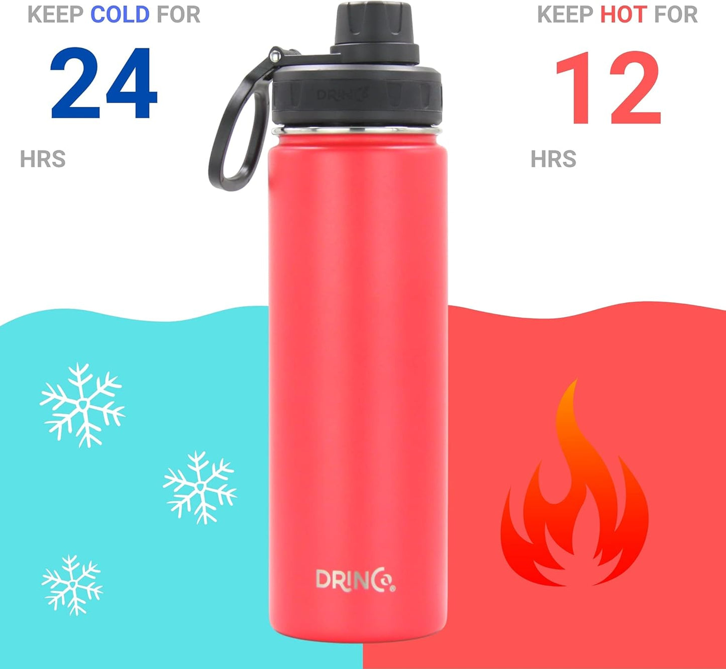 DRINCO Stainless Steel Water Bottle Spout Lid Vacuum Insulated Double Wall Water Bottle Wide Mouth (40oz 32oz 22oz 18oz 14oz) Leak Proof Keeps Cold or Hot (22 oz, 22oz Barn Red)