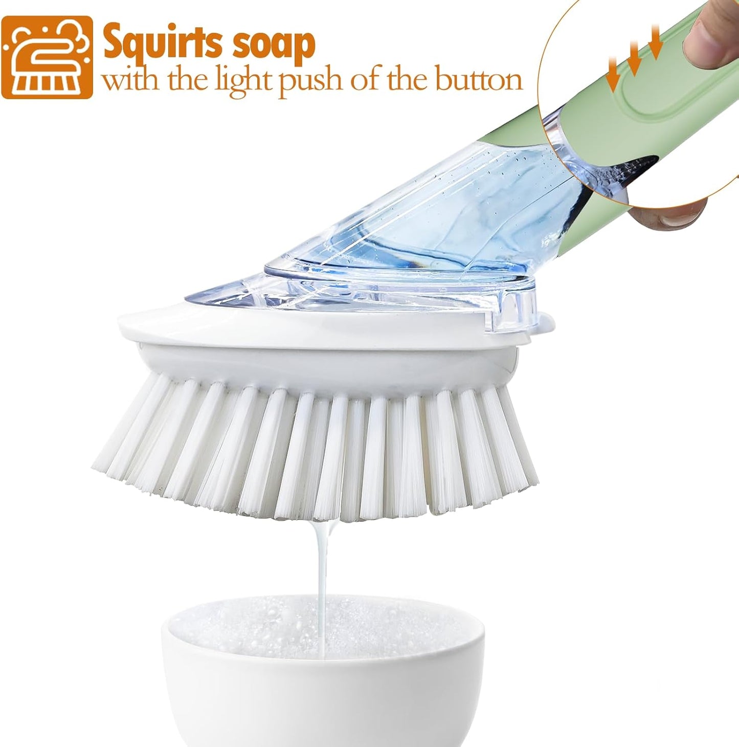 Soap Dispensing Replacement Dish Brush Storage Set with 2 PCS Brush Refills & Holder - RIMAY Dispenser Scrub Cleaning Scrubber Kitchen Dishwashing Dish Wand Handle for Dishes/Pans/Pots/Sink(Green)