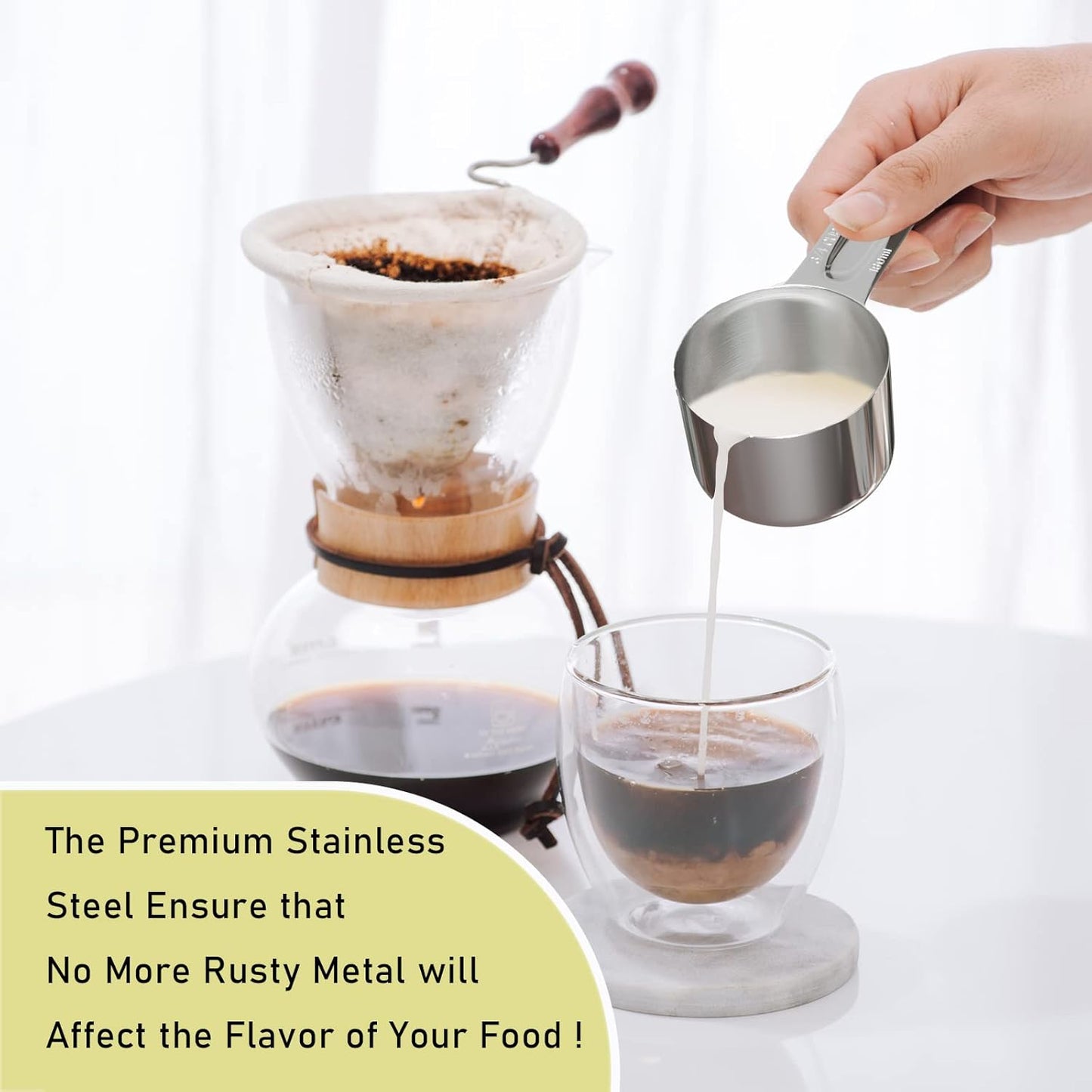 2PCS 3/4Cup (180ml, 6oz) Single Measuring Cup, Stainless Steel Measure Scoop, Metric and US Measurement, Dishwasher Safe
