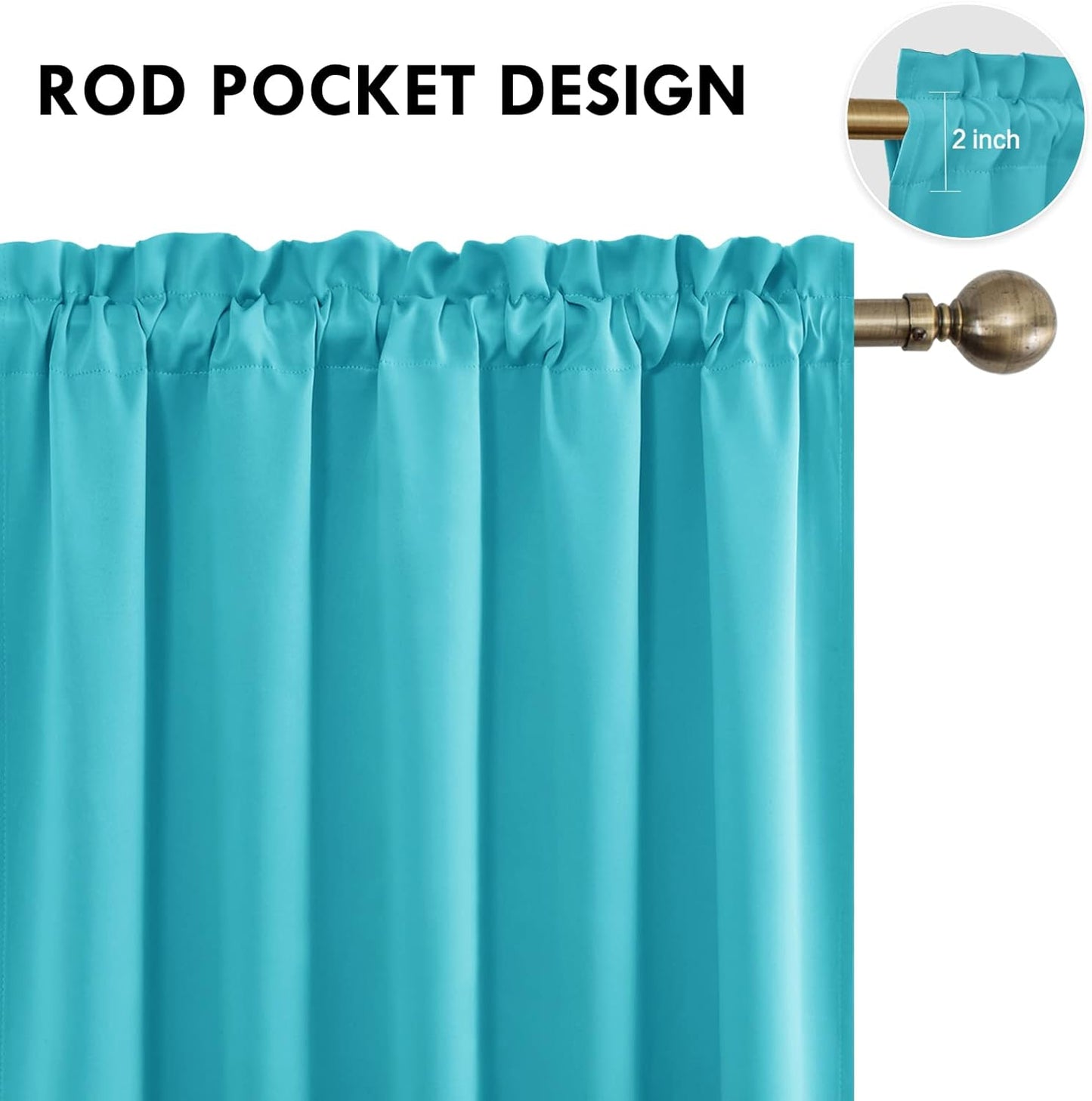 DWCN Blackout Curtains for Bedroom – Rod Pocket Thermal Insulated Noise Reducing Noise Reducing Drapes for Living Room, W 60 x L 63 Inch, 2 Panels, Turquoise