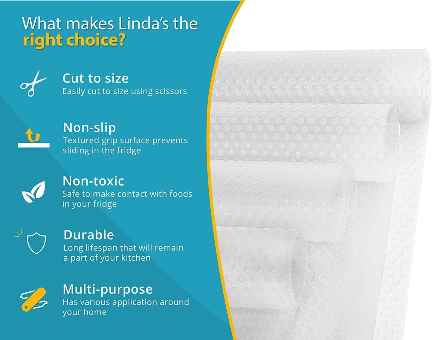 Refrigerator Liners for Shelves (8 Pack) by Linda’s Essentials - Non-Adhesive Drawer and Shelf Liner, BPA-Free Fridge Mats for Kitchen & Cabinets, Easy to Clean, Ideal Household Essentials (Clear)