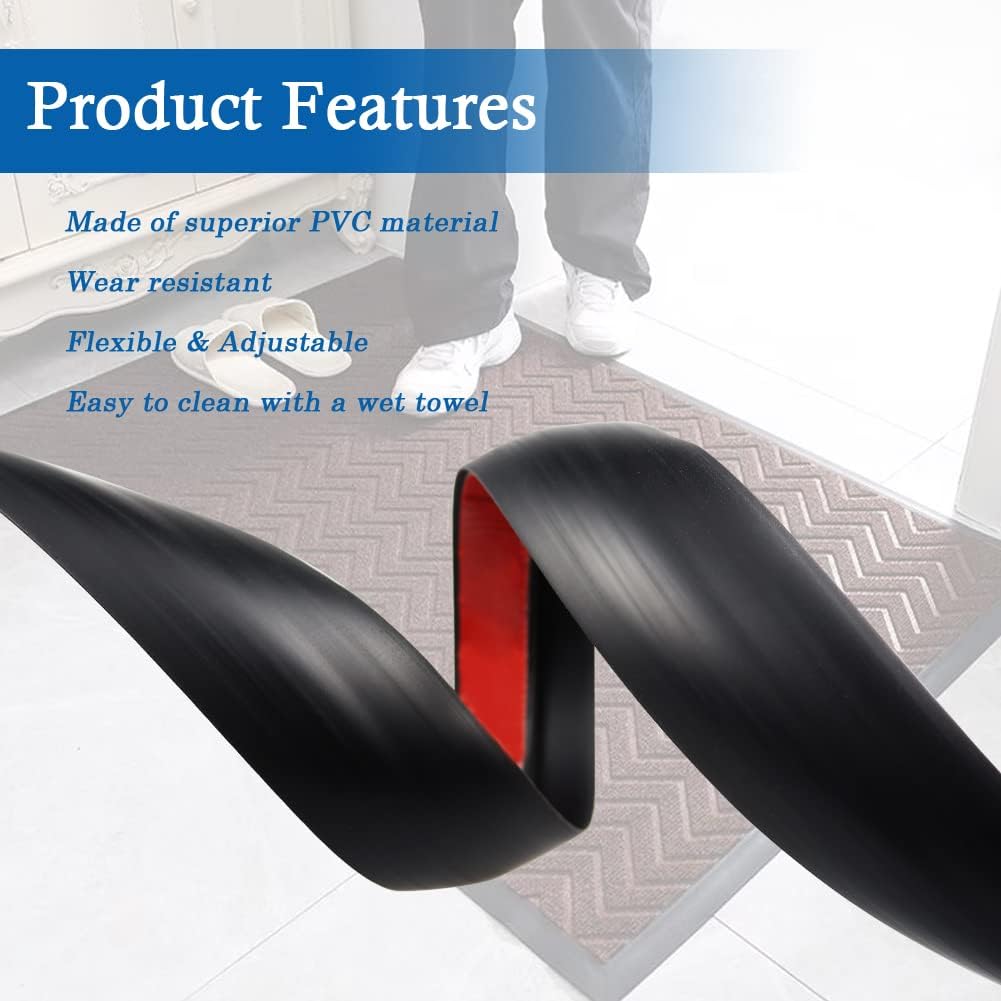 Floor Transition Strip Self Adhesive Carpet & Flooring Transitions Edging Trim Strip PVC Threshold Transitions Suitable for Threshold Height Less Than 3mm (3.3Ft, Black)