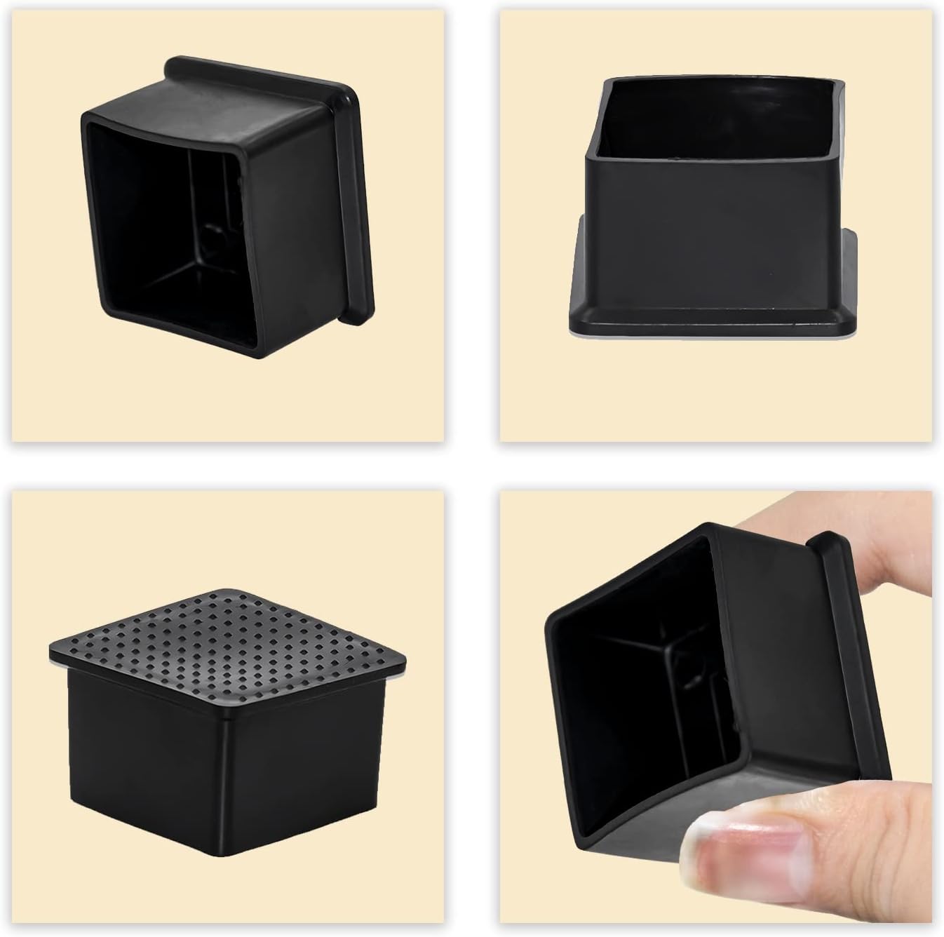 Flyshop Flexible Anti-Scratch PVC Patio Chair Table Leg Caps Tips Floor Protectors Square Furniture Covers, 20pcs, Black, 50 mm x 50 mm, 2" x 2"