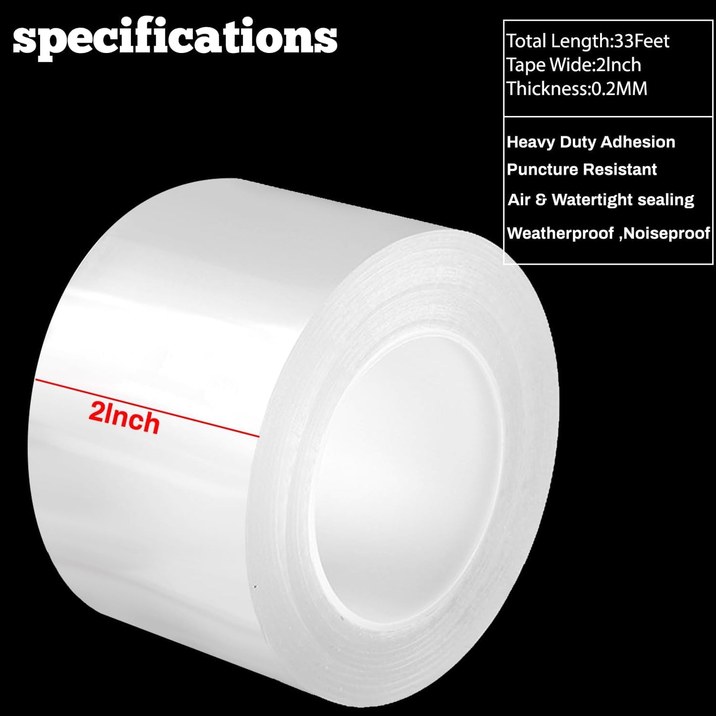 Air Conditioner Window Weather Sealing Tape 2 Inch x 33 FT Weather Stripping Residue-Free Clear Window Insulation Caulk Tape for Doors Windows