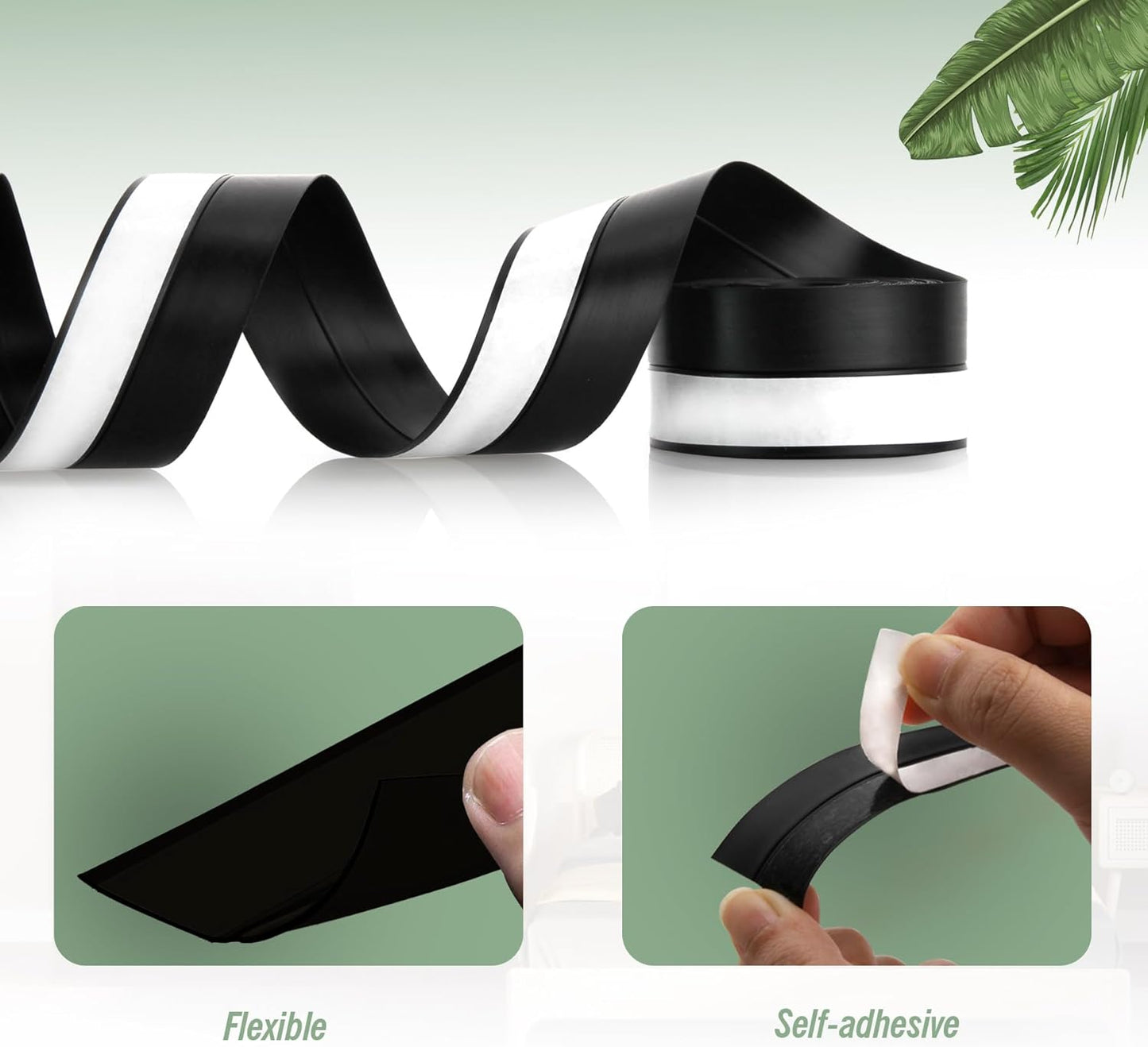 Silicone Weather Stripping Door Seal Strip, 16.4 Feet Self Adhesive Sealing Sticker Sealing Tape for Door Draft Stopper Adhesive for Doors Windows Shower Glass Gaps (Black, Width 45mm)