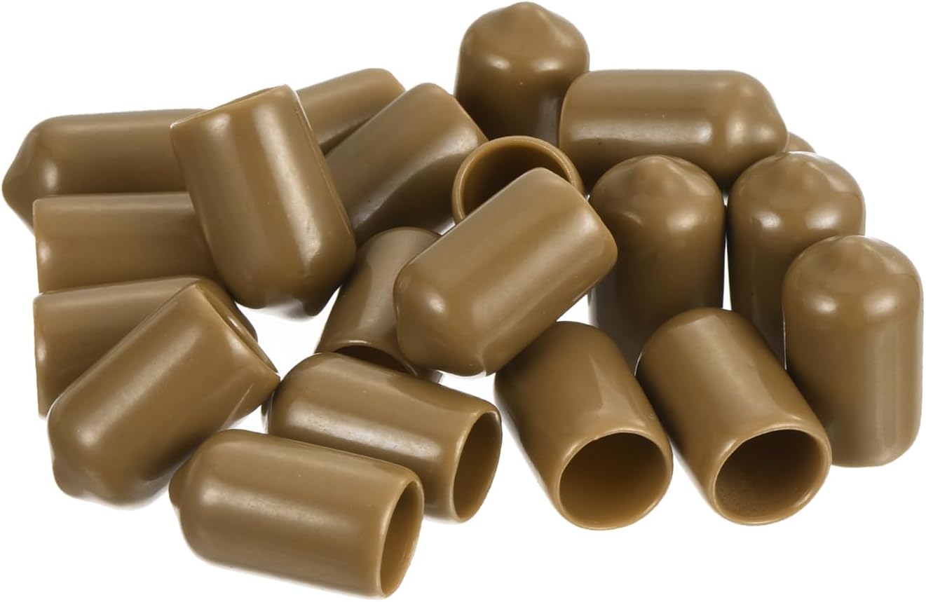 uxcell 20pcs Rubber End Caps 9mm(3/8") ID Vinyl PVC Round Tube Bolt Cap Cover Screw Thread Protectors Light Brown