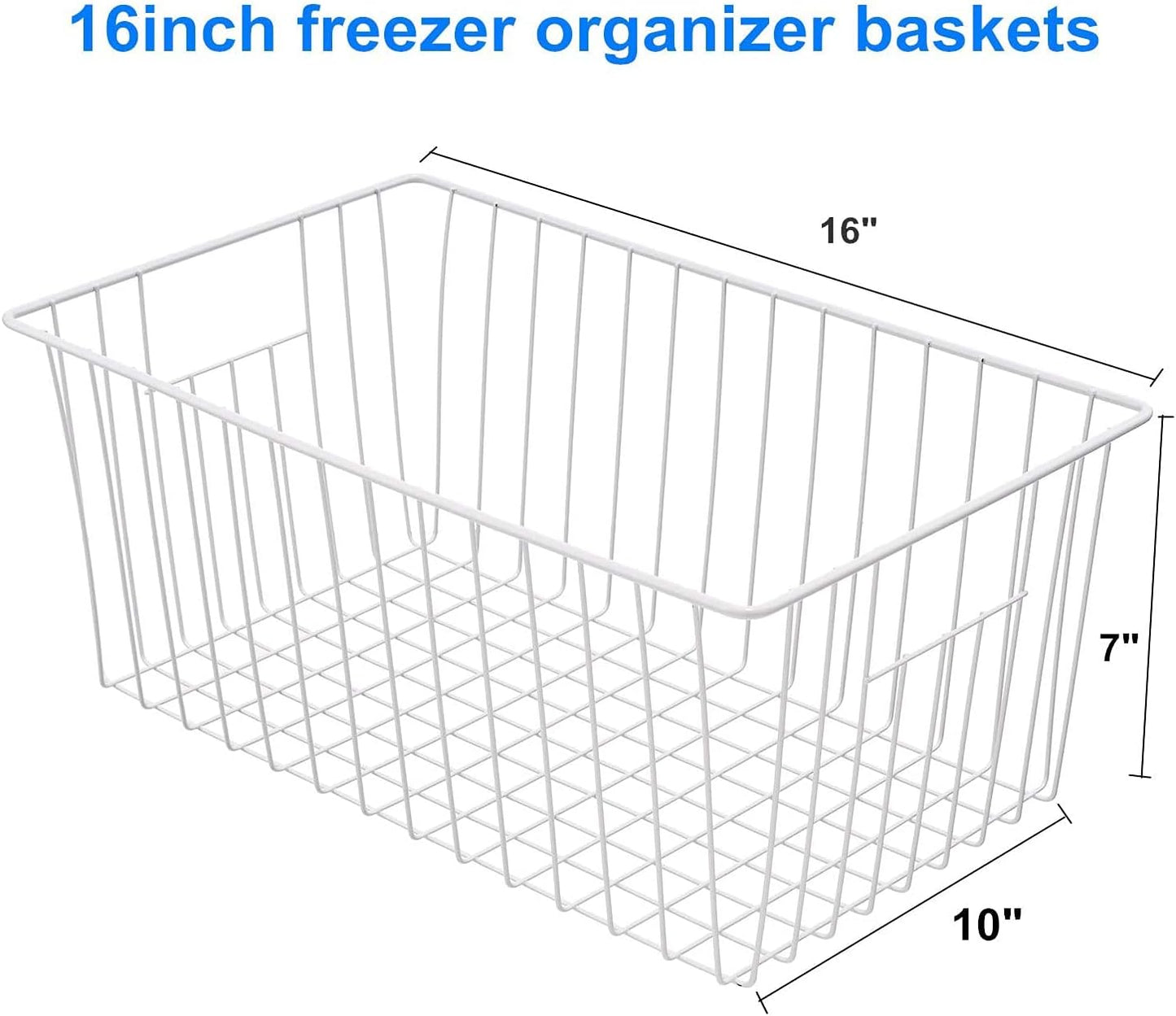 16inch Upright Freezer Organizer Baskets for 13-14,16-21 cu.ft Standup Freezer, Settle freezer chaos and reduce food waste effectively, Durable, Fully Use Space, Improve Air Circulate, White, 2pcs