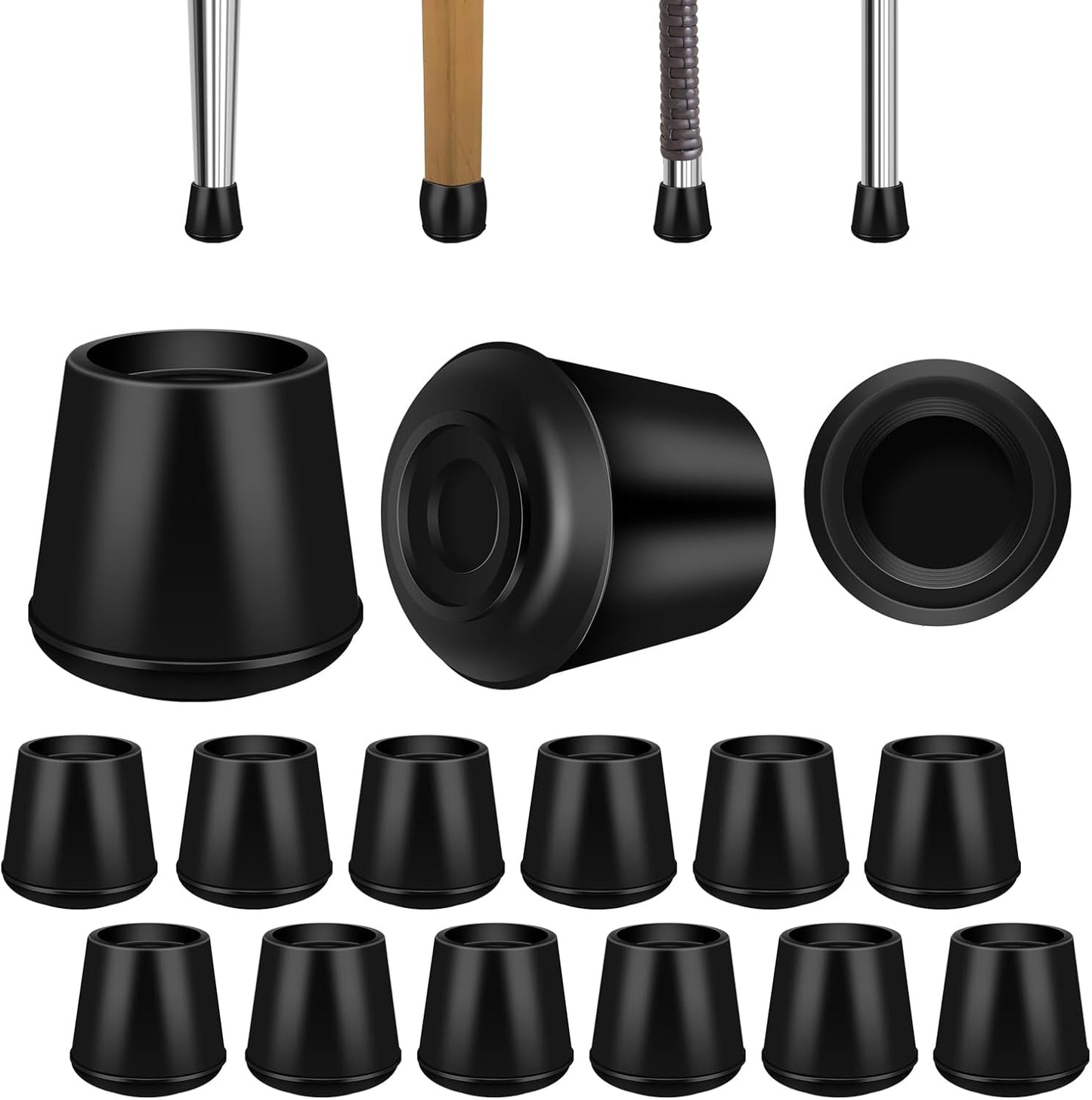 7/8" Round Rubber Chair Leg Tips Caps, Chair Leg Floor Protectors Furniture Legs Caps Non Slip Reduce Noise for Hardwood Floors (Black, 12 Pack)
