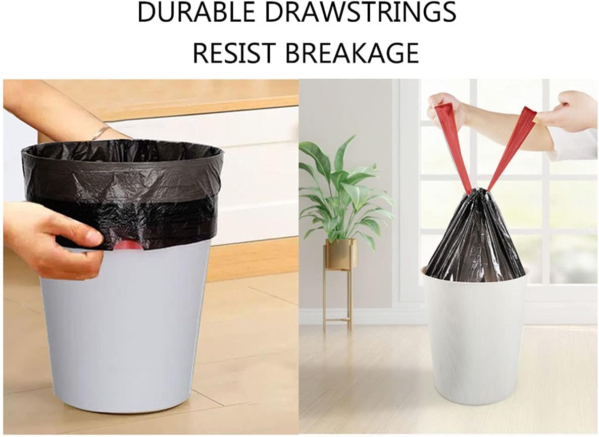 Feisco 8 Gallon Black Trash Bag,30L Drawstring Garbage Bag Trash Can Liner,90 Counts,0.9 Mil (8 Gallon, Black)