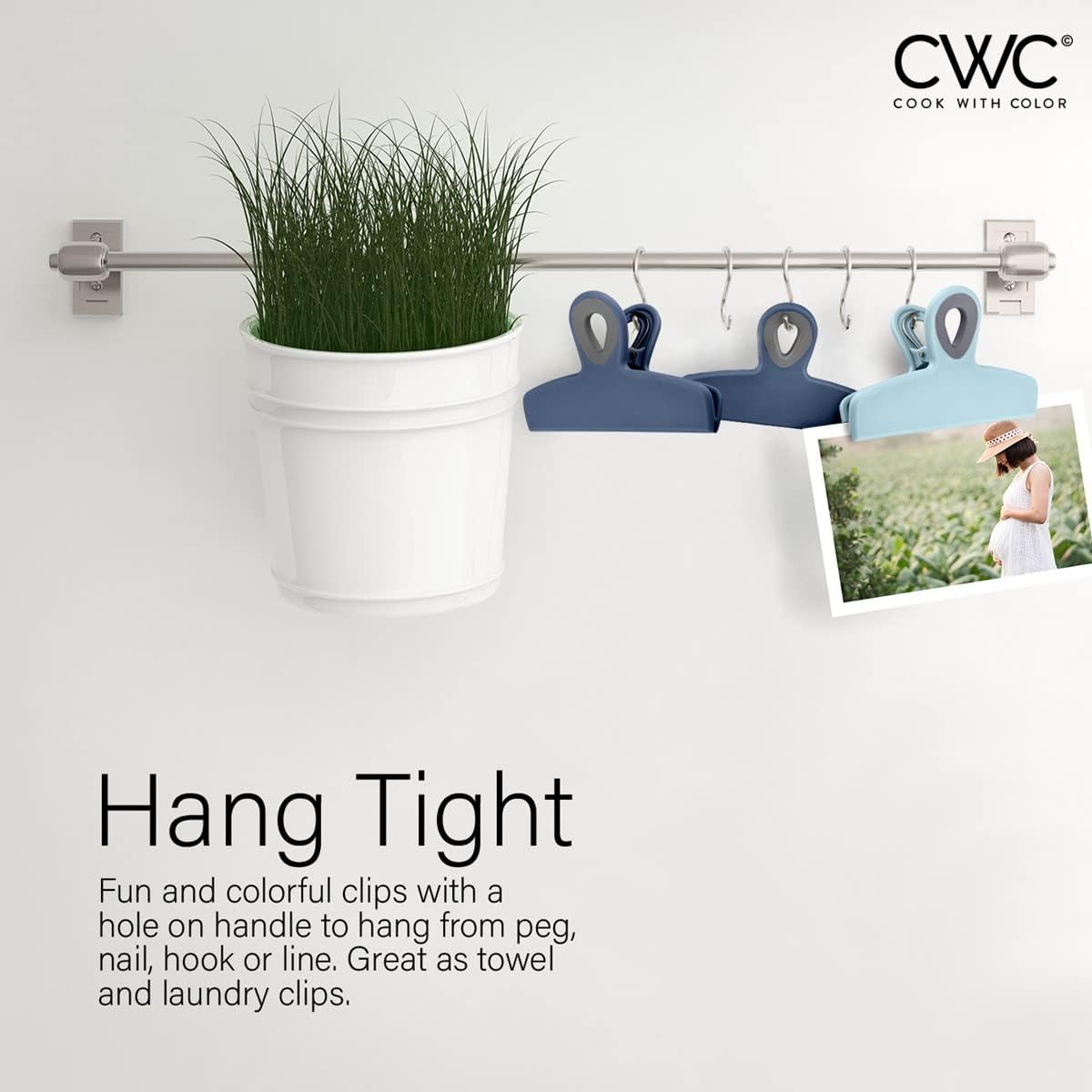 COOK WITH COLOR Bag Clips - Heavy Duty Chip Clip and Refrigerator Magnet Clips for Food Storage with Air Tight Seal Grip, Blue Ombre, Pack of 4 Large Clips