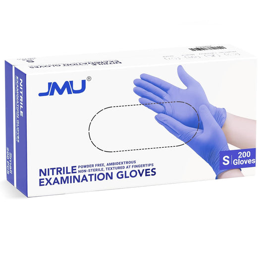 JMU 200 Count Nitrile Gloves Small, 3.5 Mil Powder Free Latex Free Disposable Gloves for Medical, Cooking, Cleaning