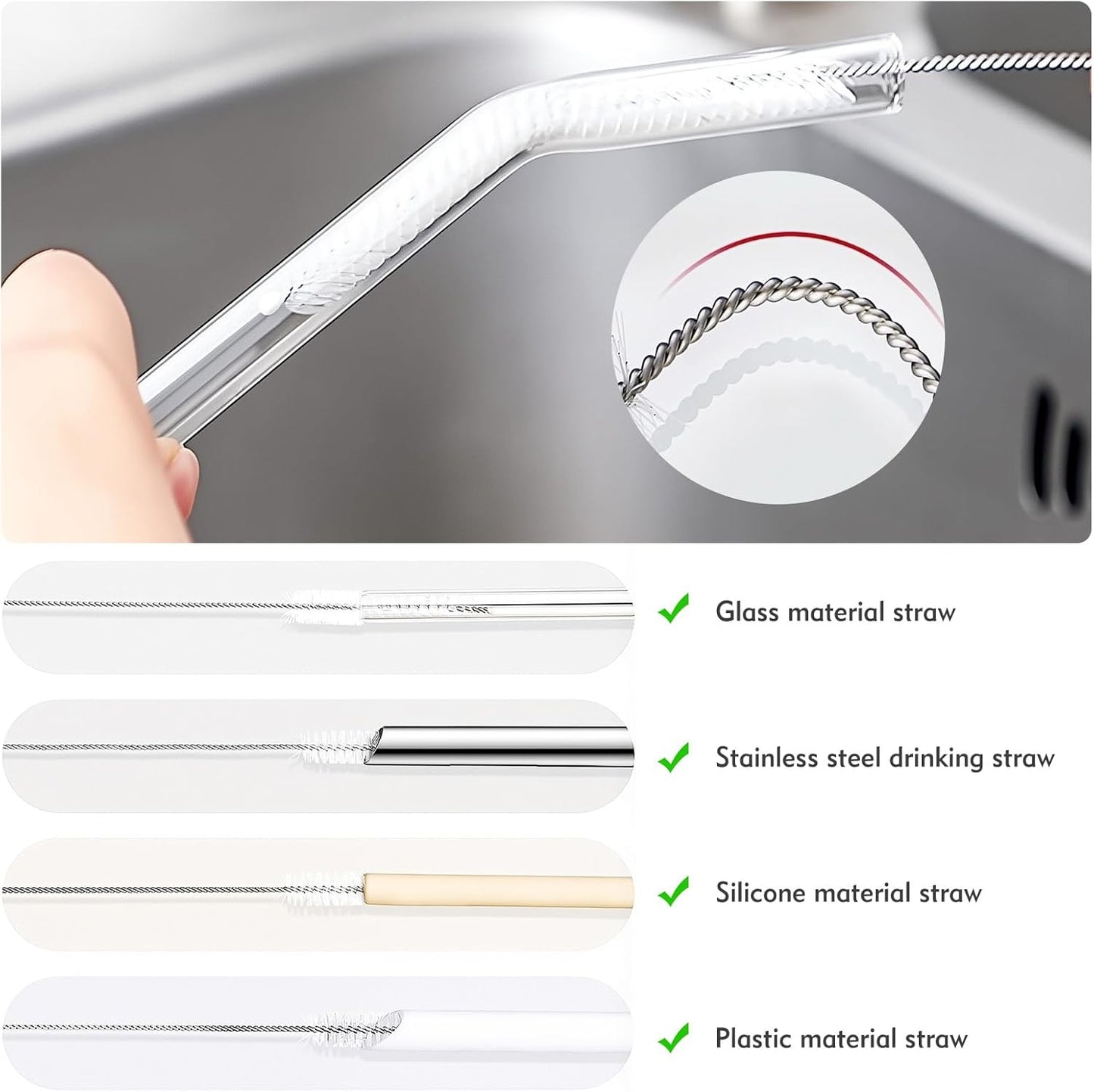 18Pcs Straw Cleaner Brush, Straw Cleaner with Extended Handle for Deep Cleaning, Straw Brushes for Drinking & Glass Straws – Reusable and Easy to Use