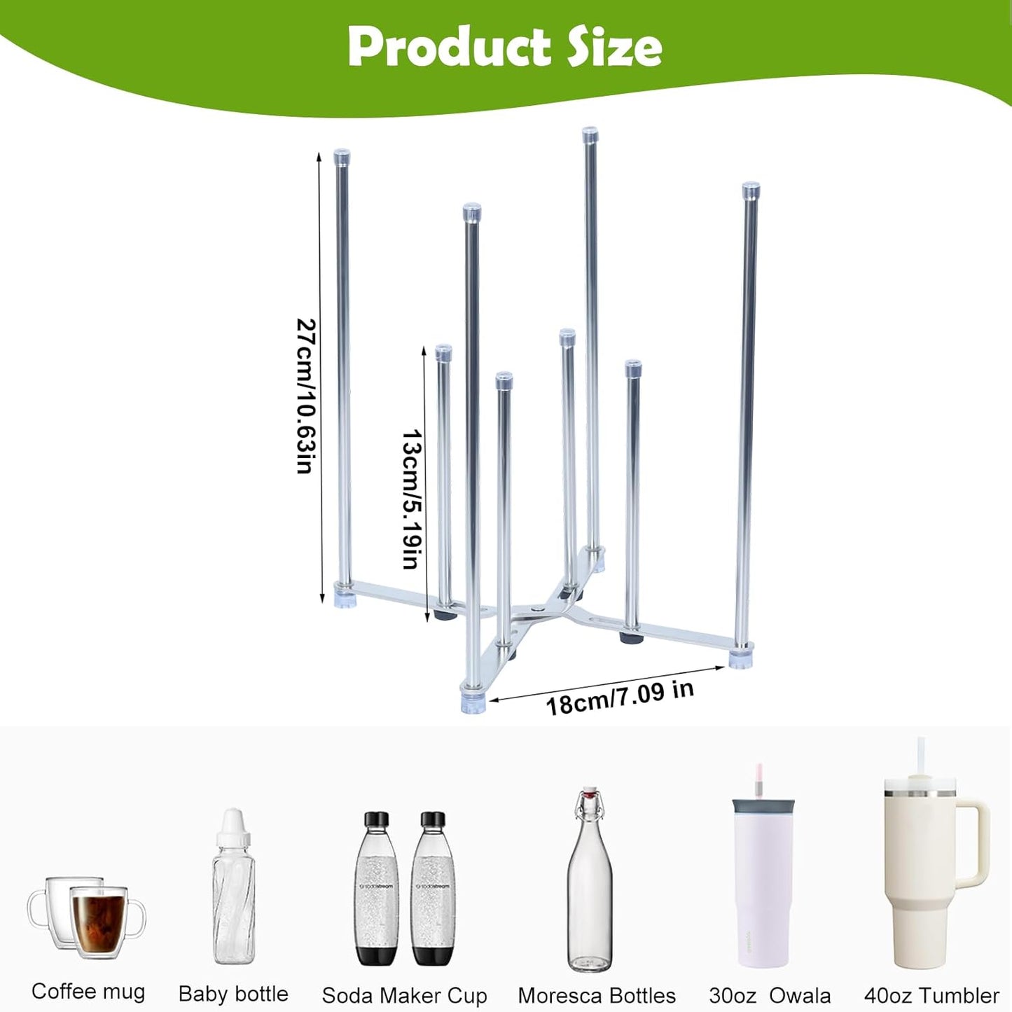 Plastic Bag Drying Holder, Bottle Drying Rack, Multifunctional Kitchen Grocery Bag Stand, Collapsible Cup Draining Rack for Wine Decanter, Mugs, Mason Jars, Water Bottle (10.63 Inches Height)