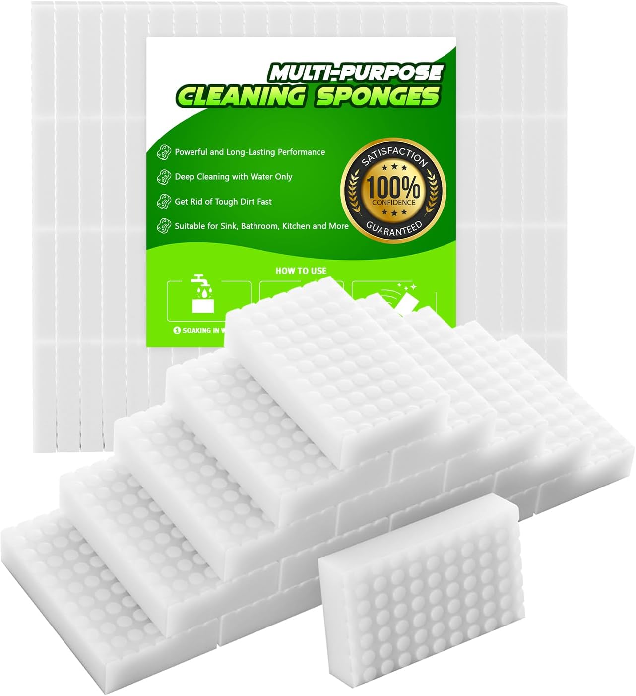 Sponge Eraser 20 Pack 2X Density and Long Lasting Melamine Sponges for Kitchen Bathroom Multi Surface Power Scrubber Foam Cleaning Pads - Bathtub, Floor, Baseboard, Bathroom, Wall Cleaner