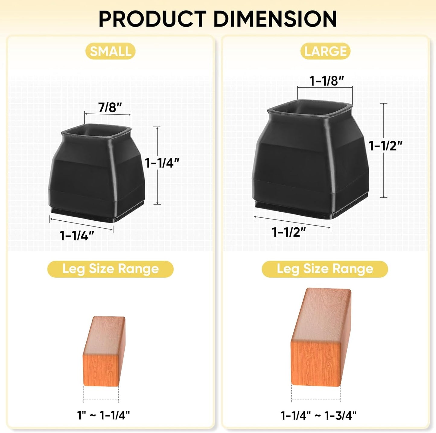 BALEINE 24 Pack Silicone Chair Leg Floor Protectors, Stool Leg Protectors Cap, Non-Slip Chair Leg Caps for Hardwood Floors (Black & Small (Square), 24 Pack)
