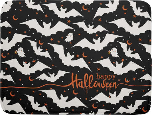 Halloween Drying Mats for Kitchen Counter 18”x24” Happy Halloween Spooky Bat Dishes Pad Microfiber Absorbent Fast Dry Dish Draining Mats Halloween Kitchen Decor Table Protector for Bar Countertop