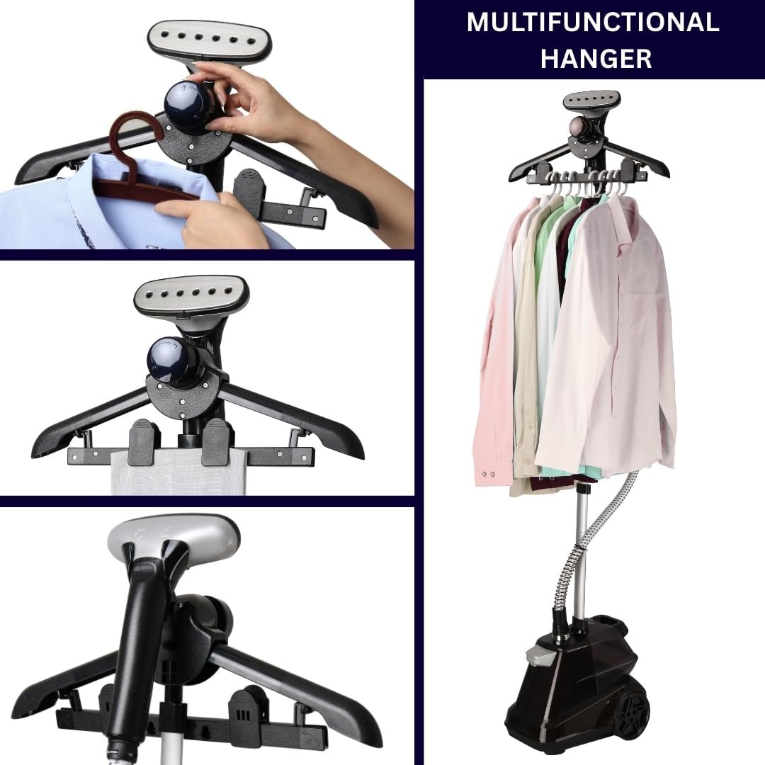 SALAV Heavy Duty Commercial Full-Size Garment Steamer with Foot Pedals and Extra Large 3L (101.5 oz) Water Tank, 1800 watts of Poweful Steam (Navy)