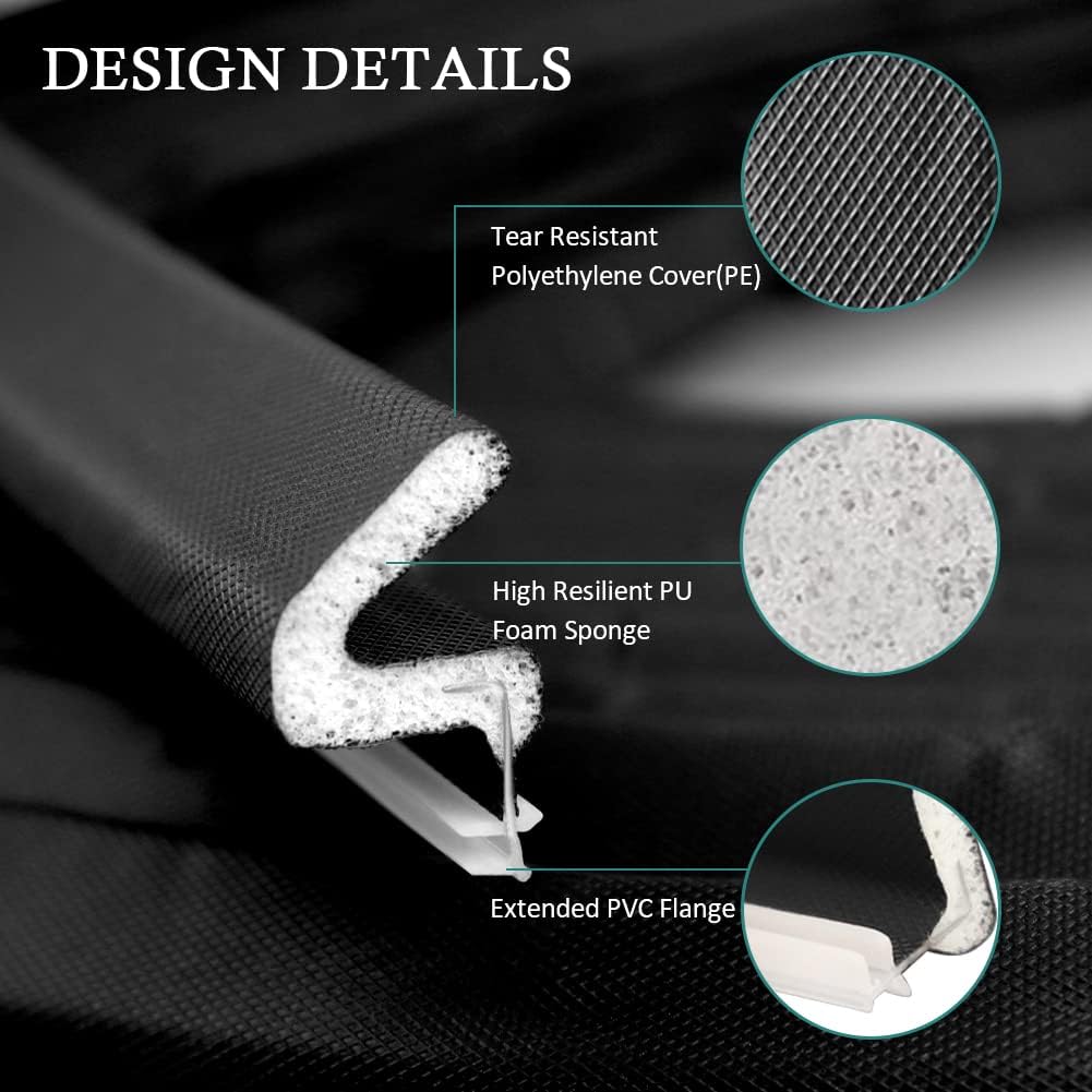 Kerf Weather Stripping Door Seal Strip 26 Ft Q Foam Door Weatherstrip Seal with Slot Card Slot Installation, Easy Cut to Size (Black)