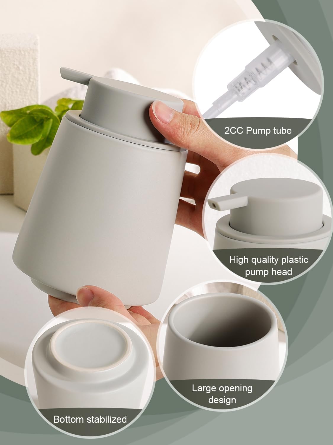 INGOFIN Ceramic Soap Dispenser -14 oz Bathroom Hand Soap Dispenser Liquid Dispenser with Pump Refillable Modern Lotion Dish Dispenser for Kitchen Matte Grey