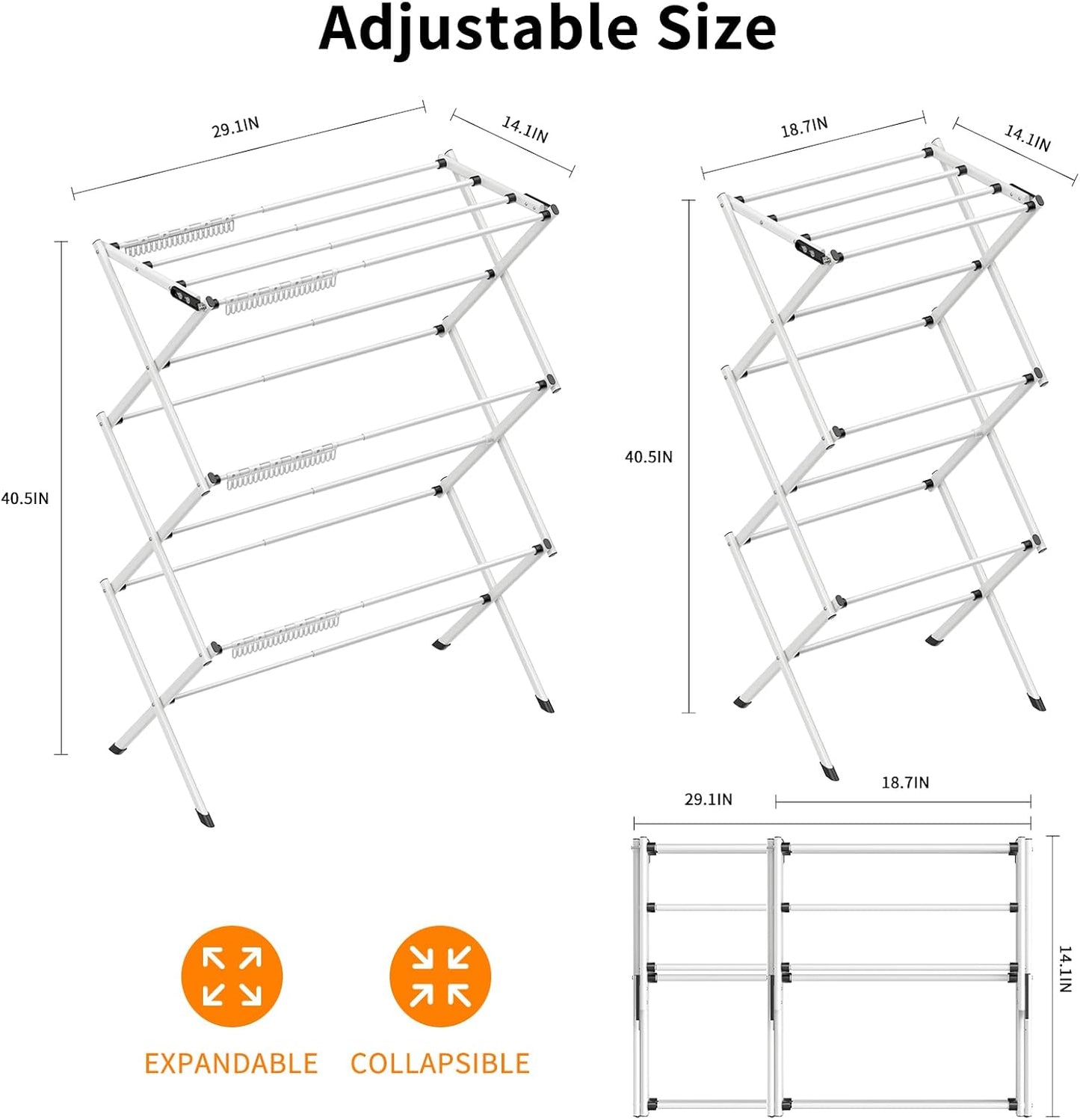 3 Tier Drying Rack Clothing,Foldable Clothes Drying Rack,Space-Saving Design, Indoor & Outdoor Laundry Rack for Drying Clothes,Metal Drying Rack,-White+Black