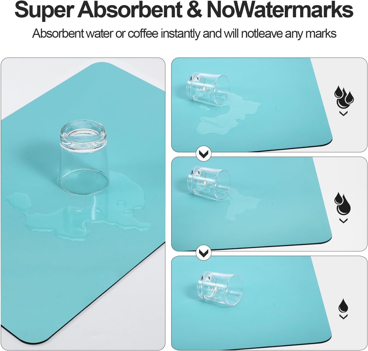 Dish Drying Mat for Kitchen Counter | Coffee Bar Mat for Countertops | Heat Resistant Drainer Mat with Non-slip Rubber Backed | Hide Stain Kitchen Absorbent Draining Mat | Turquoise 16"x20"