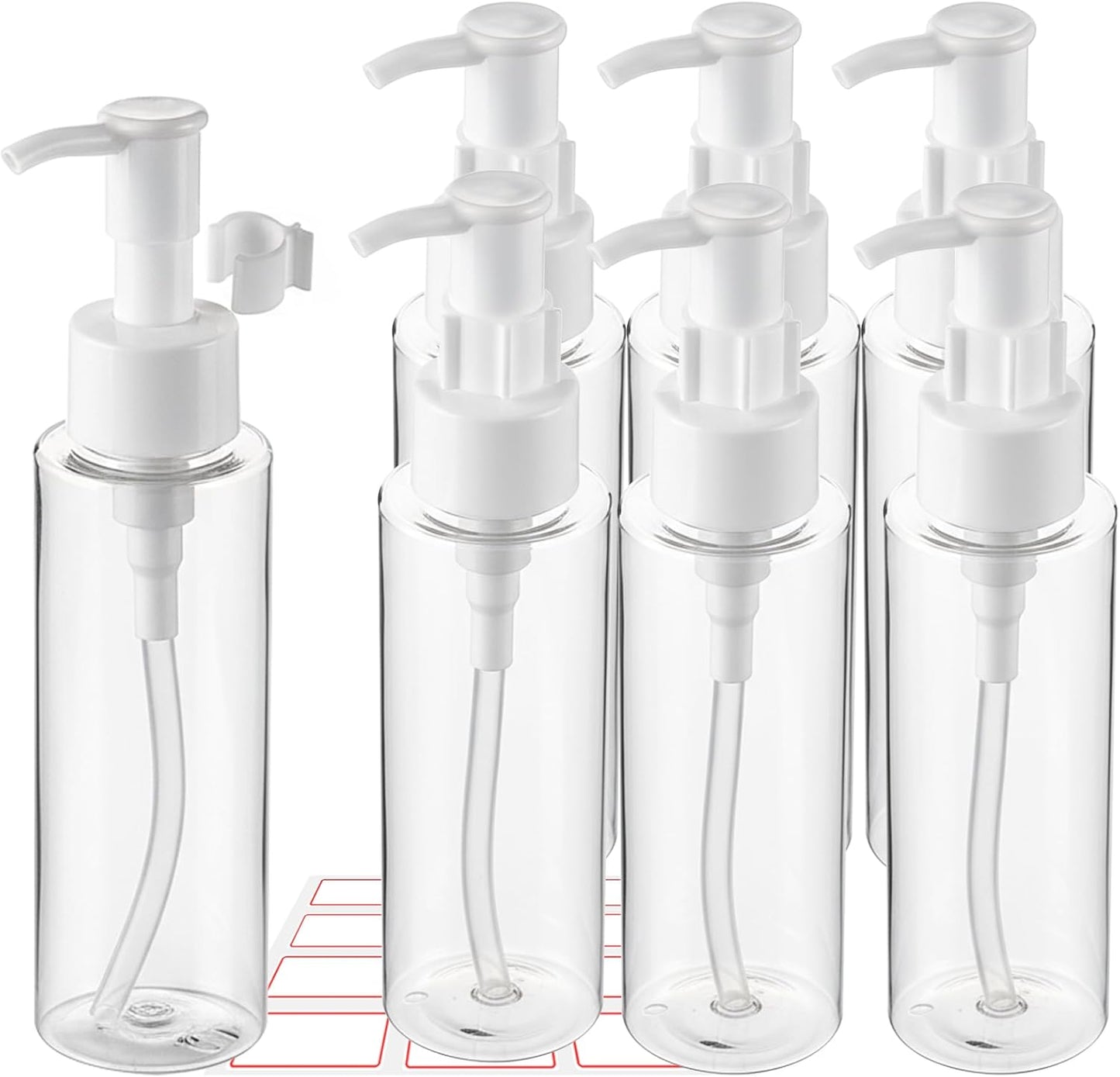 7 Pack 3.4 Oz/100ml Travel Pump Bottle TSA Approved Empty Plastic Pump Bottles Dispenser Portable Refillable Container Clear Lotion Dispenser Bottle for Shampoo Shower Gel