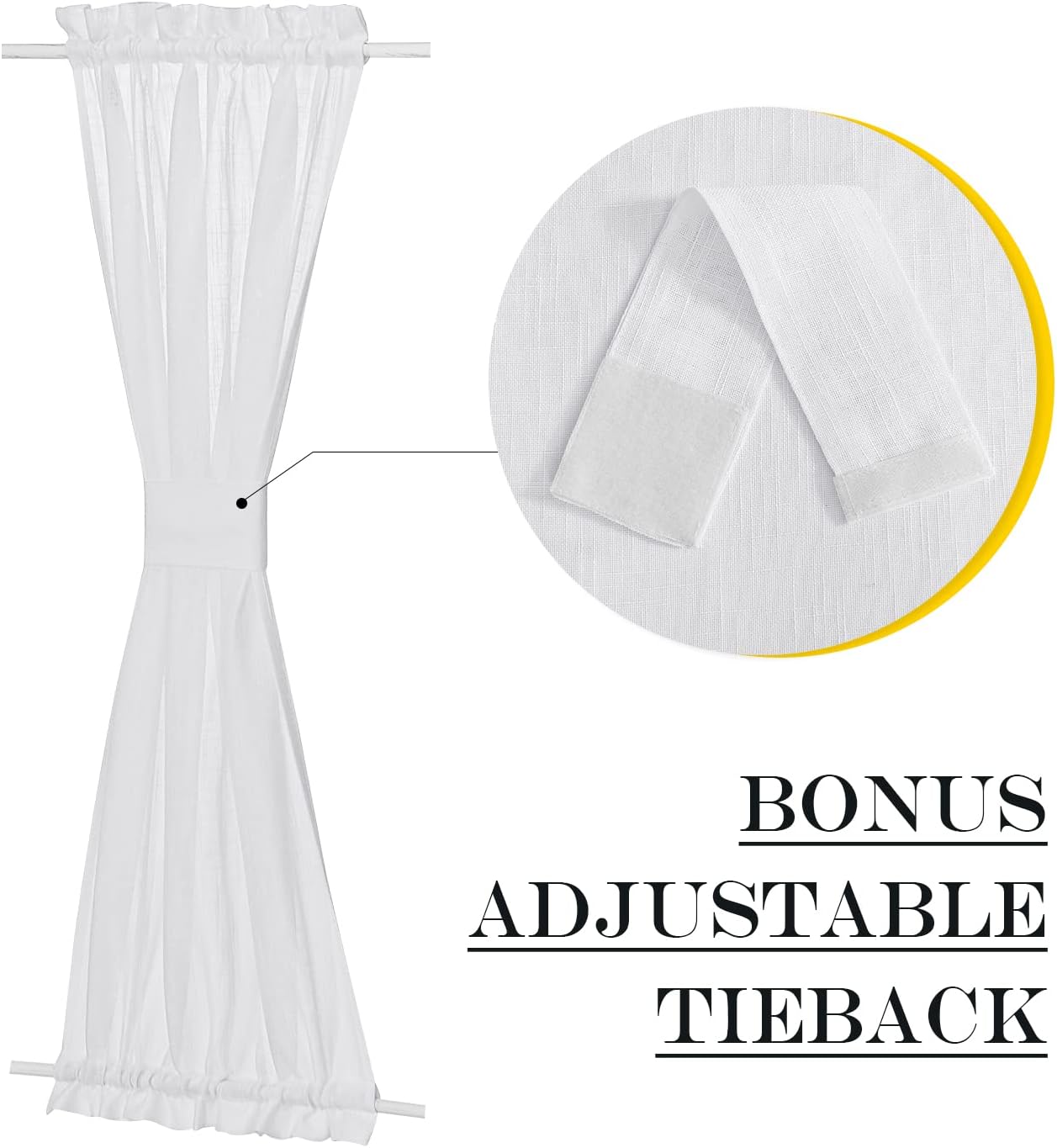 NICETOWN Door Curtains for Sliding Glass French Door, Farmhouse Linen Cutains for Kitchen Light Filtering Rod Pocket Small Window Covering with Tieback, 12" W x 72" L, White, 1 PC