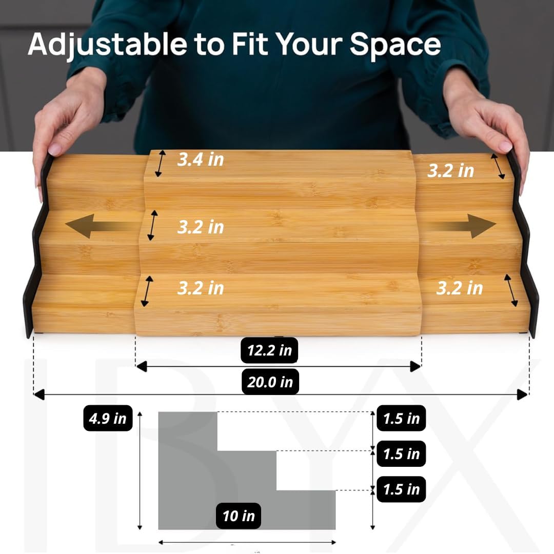 Ibyx Premium 3-Tier Spice Rack Organizer for Cabinet - Expandable Bamboo Spice Storage - Non-Skid Countertop Step Spice Shelf - Great for Kitchen Cabinet Countertop (Natural - Wide)