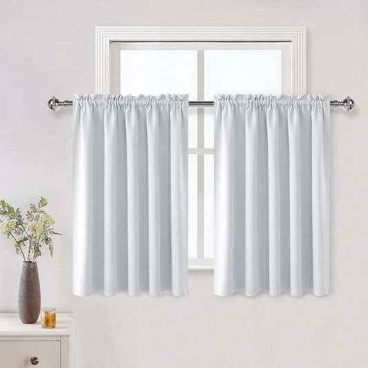 DWCN White Room Darkening Curtains for Kitchen/Bedroom, 60 x 36 inches Long - Energy Saving Window Drapes for Nursery with Rod Pocket, Set of 2 Panels