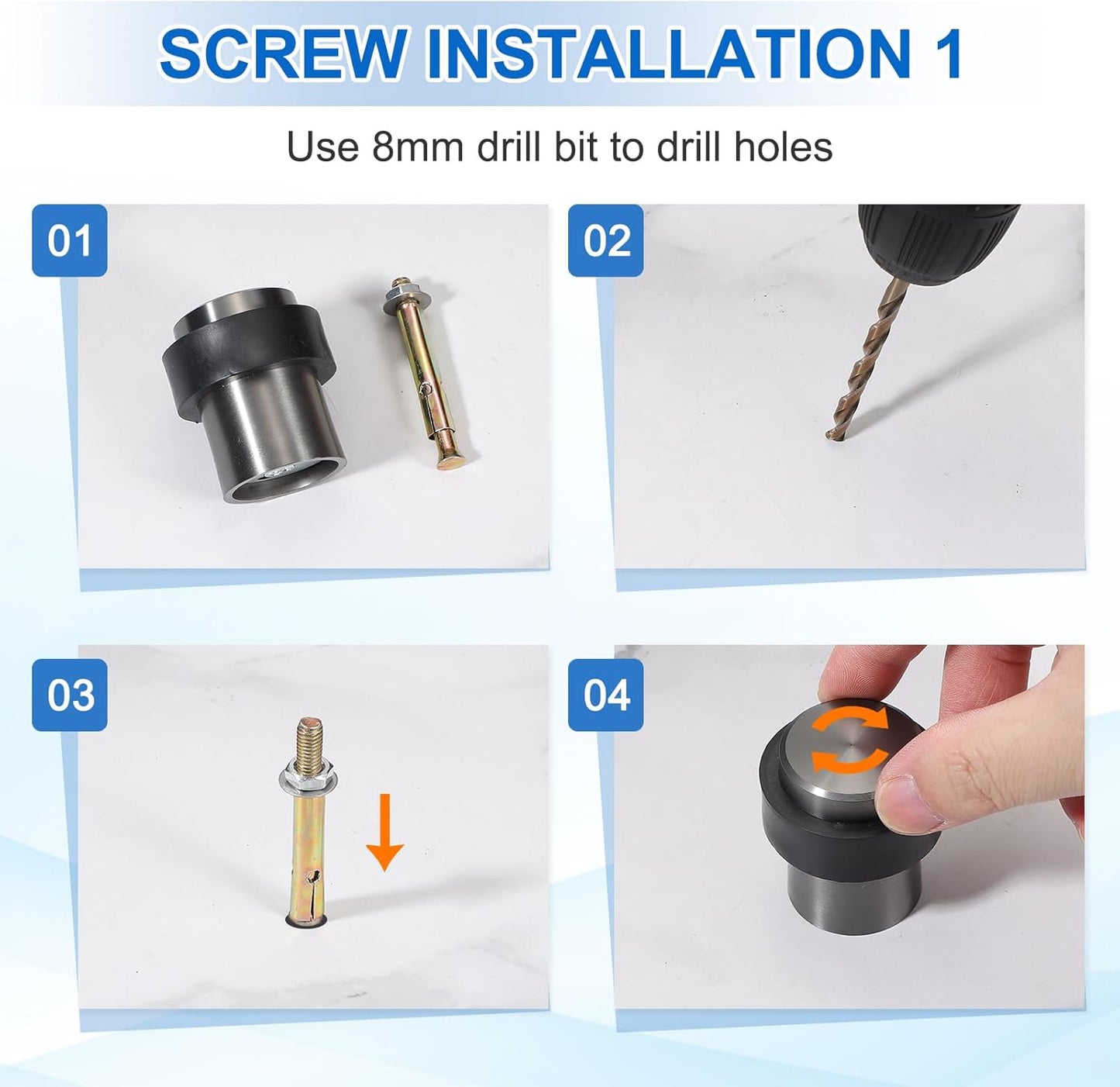 PATIKIL 3Set Round Door Stoppers, 80mm Stainless Steel Door Stop Doorstop Wedge Metal Cylinder Self Adhesive with Screw for Bottom of Door Floor Inside, Gold Tone