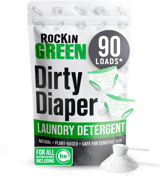 Rockin' Green Laundry Detergent, Plant based, All Natural Laundry Detergent Powder, Vegan and Biodegradable Odor Fighter, Safe for Sensitive Skin (Baby Cloth Diaper 90 Loads Unscented)