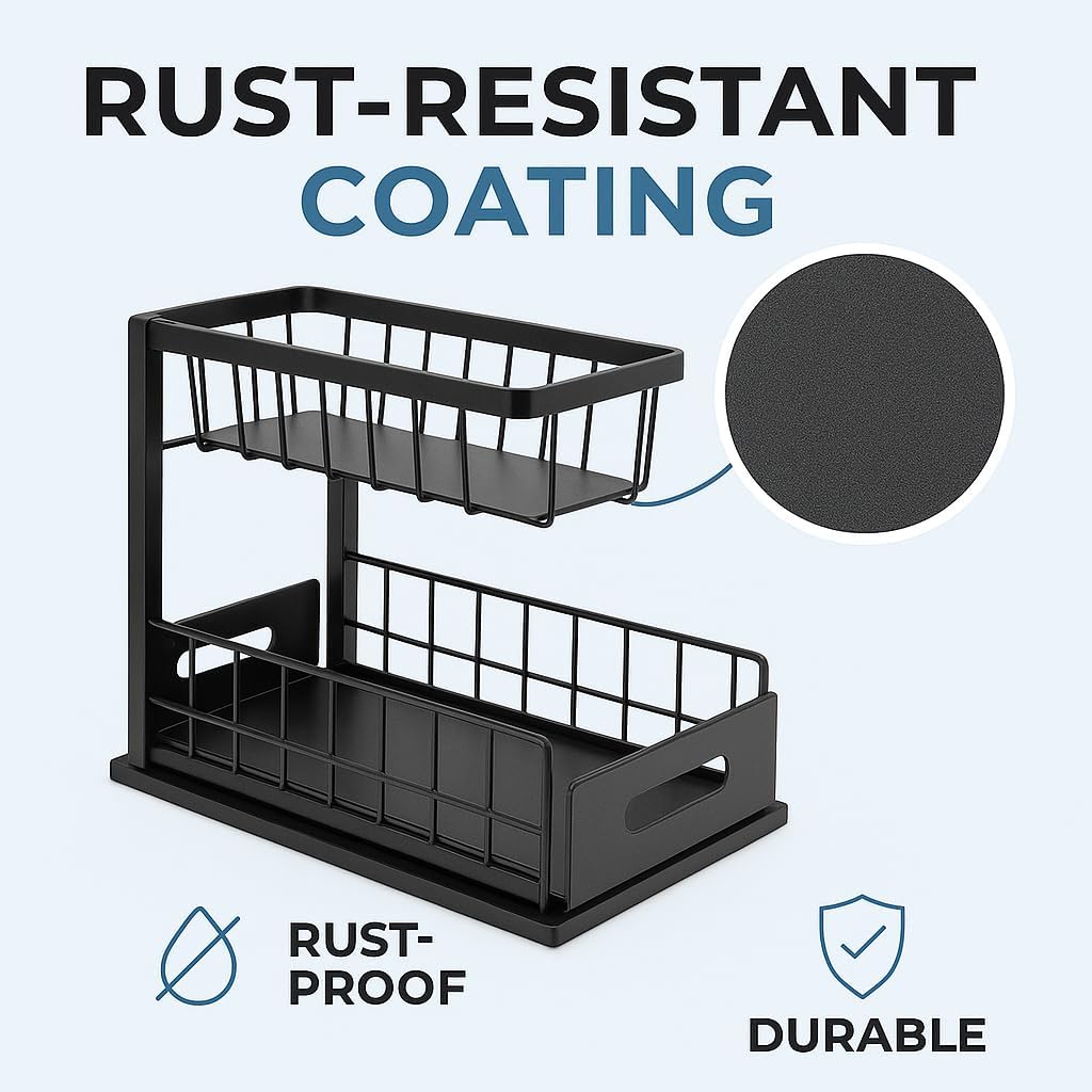 USTECH Under Sink Organizer, 2-Tier, Cabinet Organizer, Bathroom Organizer, Under Sink Organizers & Storage, Pack of 2