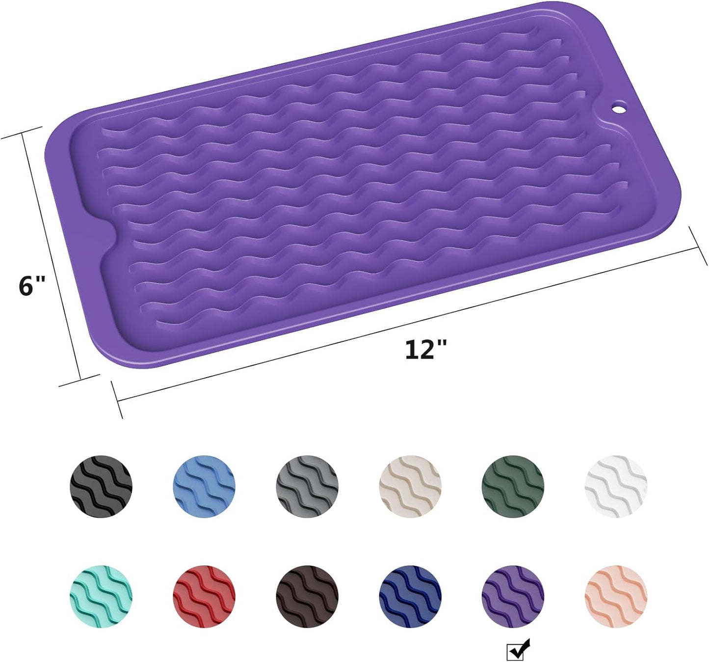 ZLR Silicone Dish Drying Mat for Kitchen Counter, Eco-Friendly Fast Dry Dish Mat, Easy Clean Multi Usage Drying Matt, Heat Resistant Trivet, 6" x 12" Extra Small, Meadow Violet