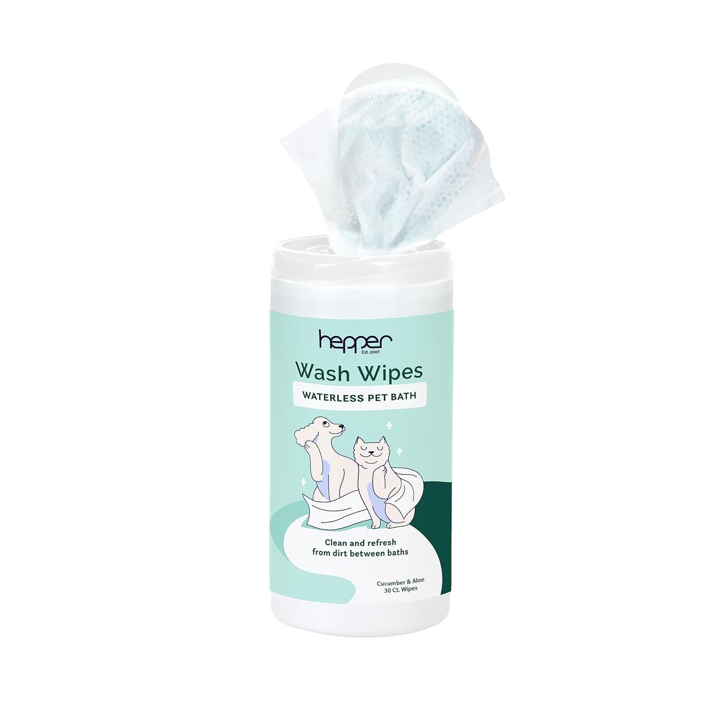Hepper Wash Wipes - Soft Pet Cleaning Wipes Enriched with Aloe & Cucumber Scent for Waterless Grooming - Ideal for Dogs, Cats & Other Pets - Safe for Puppies & Kittens