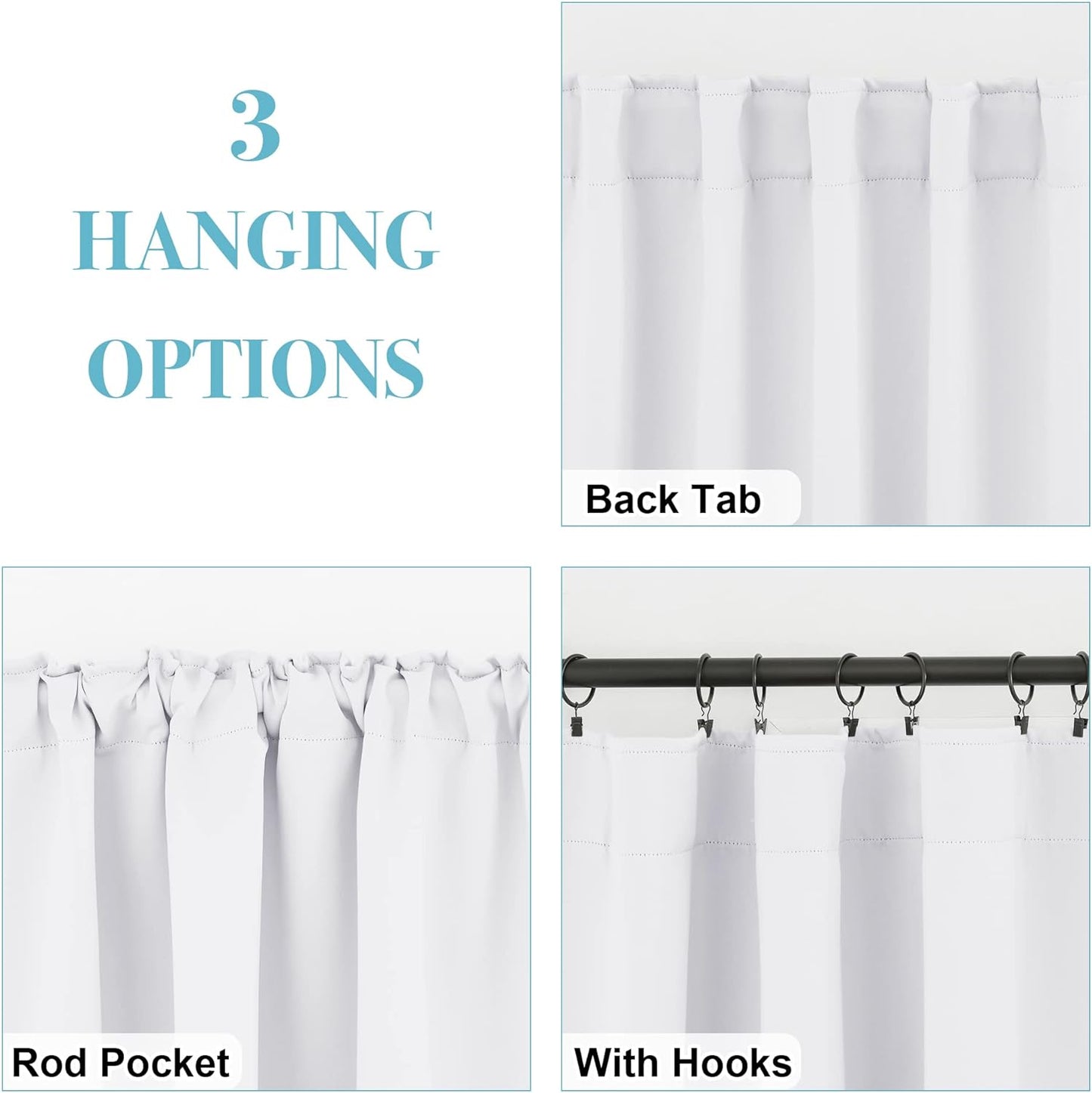 RYB HOME White Curtains Drapes - Room Darkening Window Curtains Thermal Insulated Bedroom Half Blackout Drapes for Living Room Kids Nursery, 42 x 45 inches Long, Pure White, 1 Pair