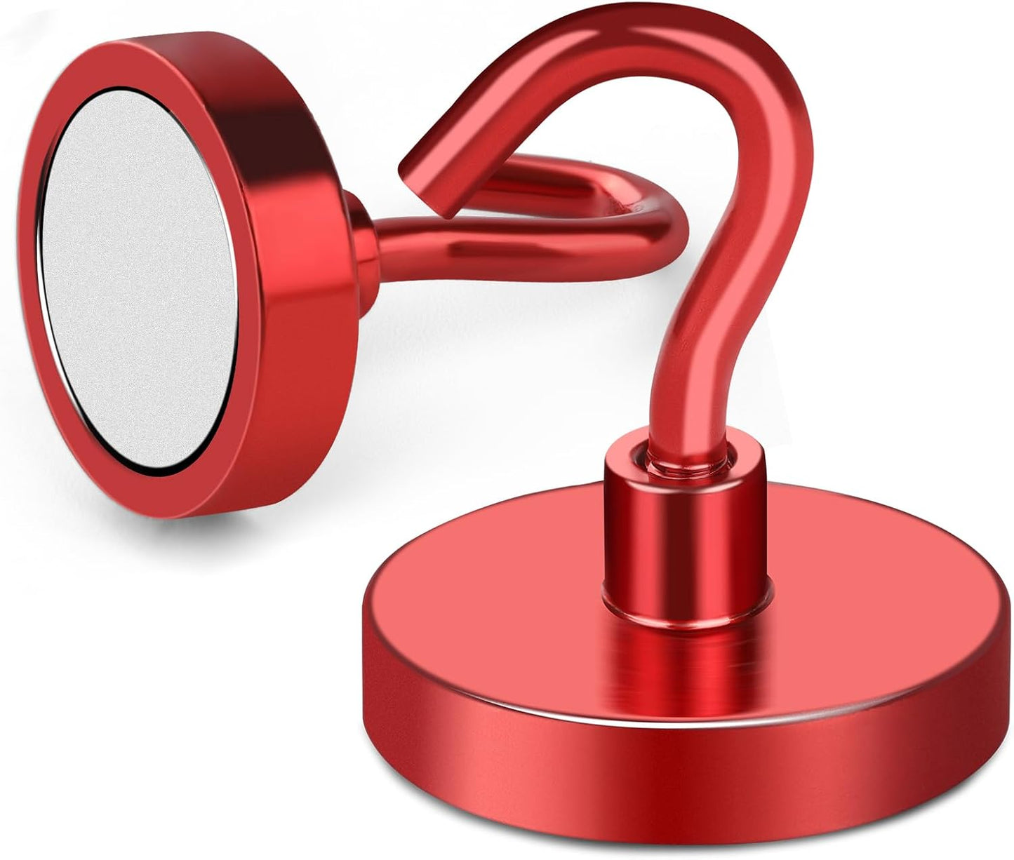 MIKEDE Magnetic Hooks Heavy Duty, 150LB Strong Magnet with Hook for Fridge, Super Neodymium Strength Industrial Hanging, Hanger Toolbox, Cruise, Grill(Red,10 Pack)