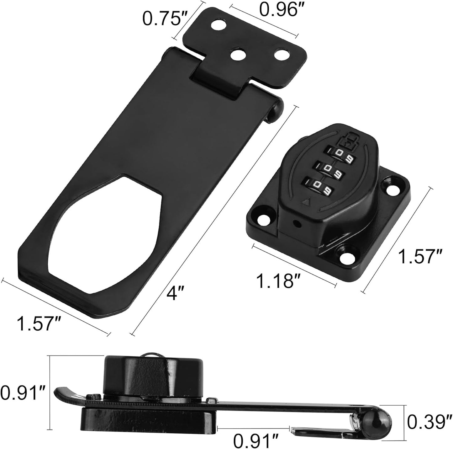 Cozy Tower 4 inch 180 Degrees Hasp Combination Lock for Cabinet, Combo Latch Lock for Cupboard, Drawer, Closet Door, Garage Fence Shed Door (Black, 2 Pack)