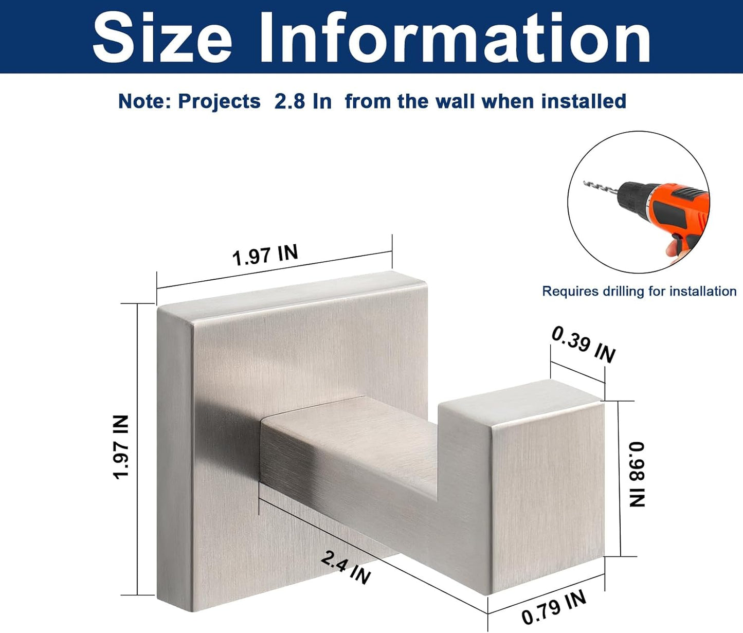 NearMoon Bath Towel Hooks -SUS304 Stainless Steel Square Clothes Robe Hooks Hanger, Heavy Duty Coat Hooks for Bathroom Livingroom Hotel Kitchen Garage, Wall Mounted - 3 Pack (Brushed Nickel)