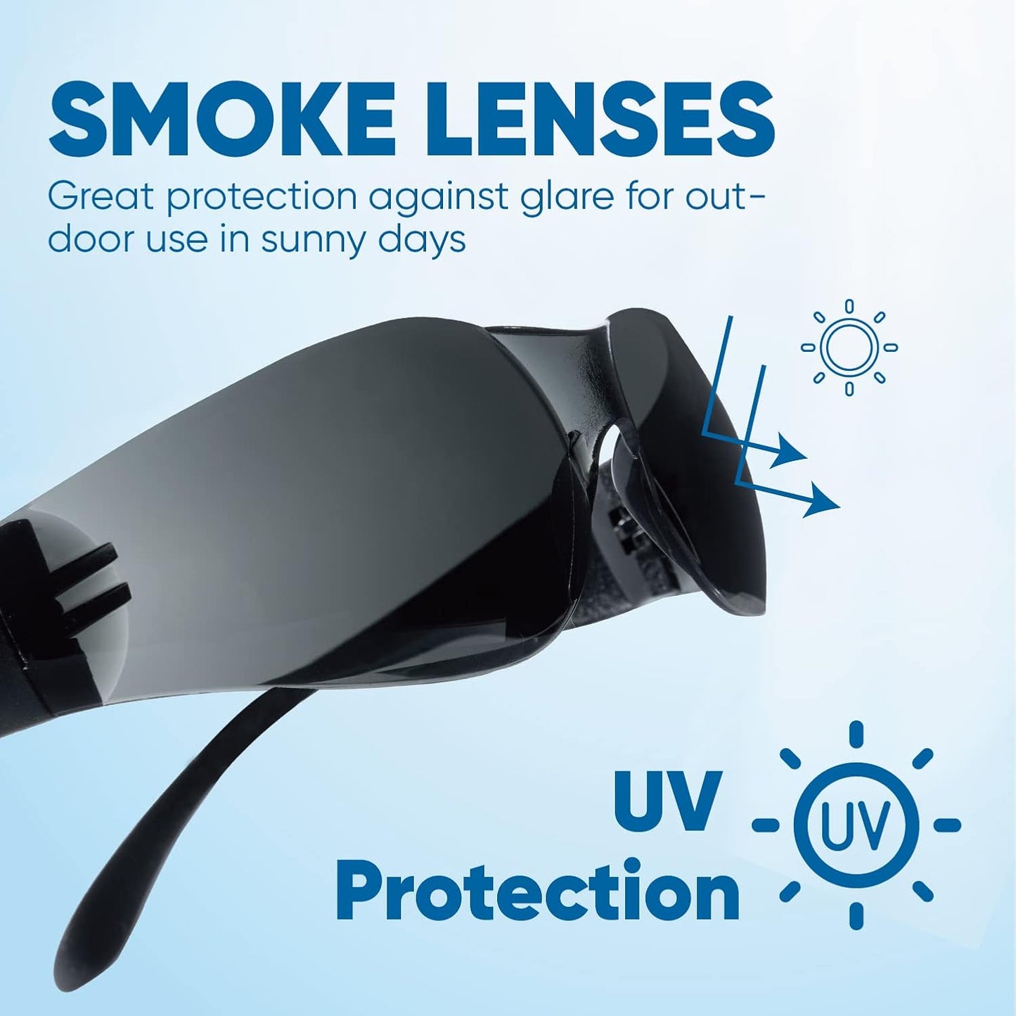 amoolo Tinted Safety Glasses Bulk of 24, Protective Safety Sunglasses, Dark Smoke Lenses for UV Protection, ANSI Z87.1 Impact Resistant Eye Protection for Work, Lab, Construction