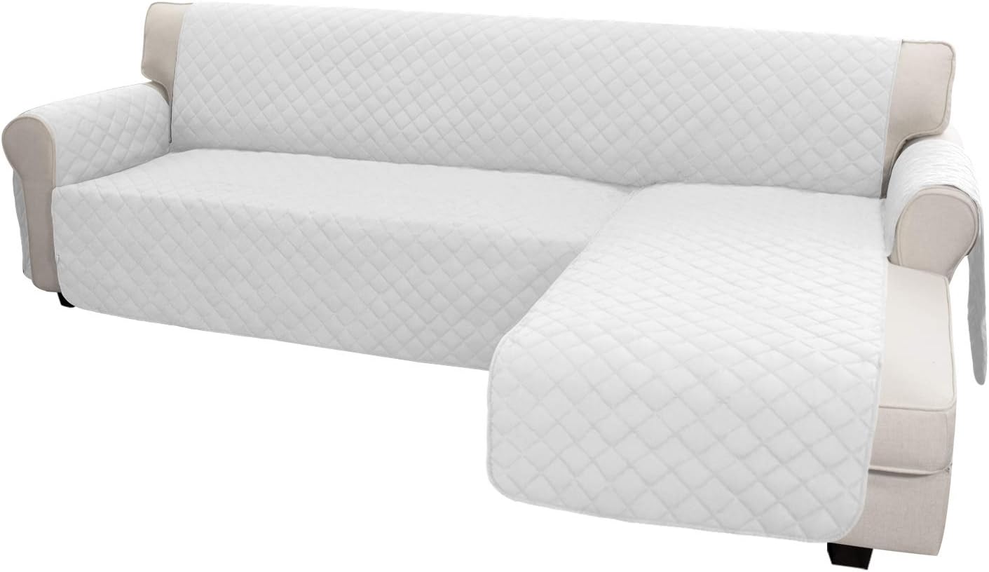 Easy-Going L Shape Sofa Slipcover - Sectional Couch Cover with Chaise - Reversible Sofa Cover for Pets & Kids (Large, White/White)