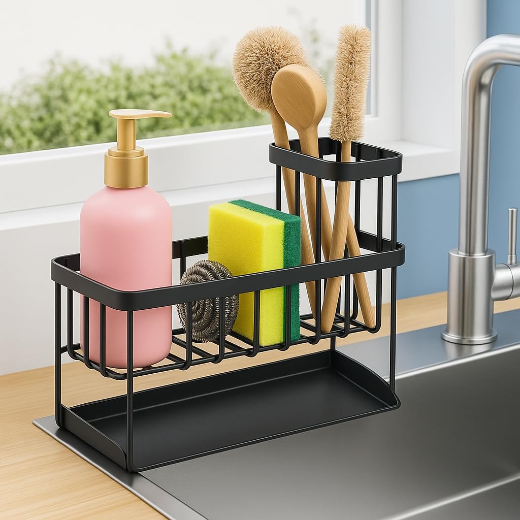 USTECH Kitchen Sink Organizer, Sponge Holder, Countertop Organizer, Brush Holder, Sink Accessories